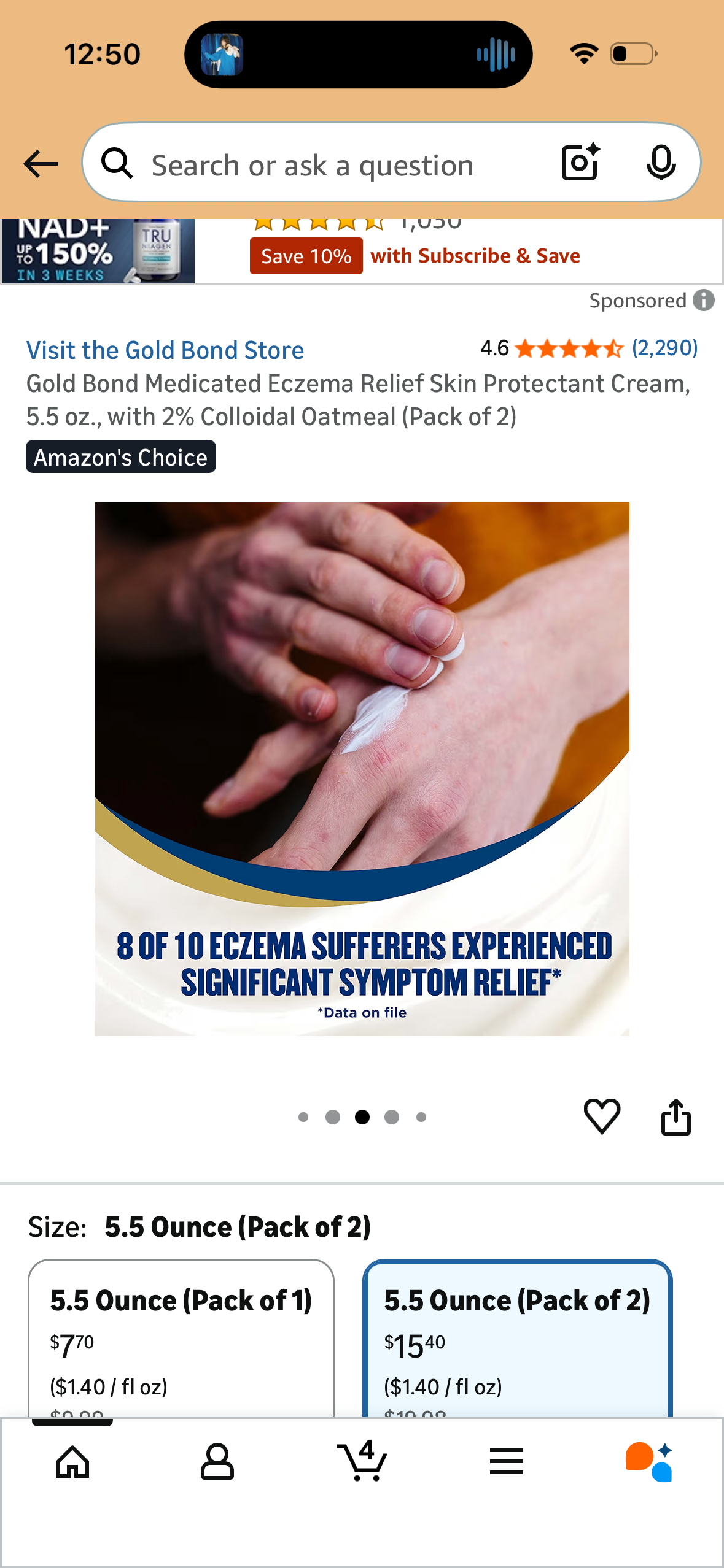 Gold Bond Medicated Eczema Relief Skin Protectant Cream, 5.5 oz., with 2% Colloidal Oatmeal (Pack of 2)