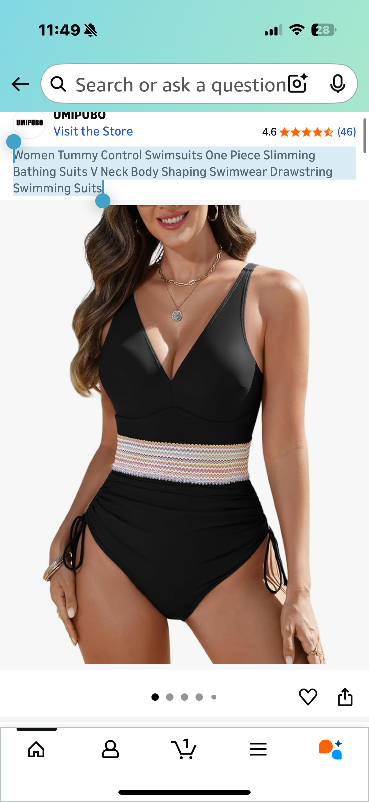 Women Tummy Control Swimsuits One Piece Slimming Bathing Suits V Neck Body Shaping Swimwear Drawstring Swimming Suits (Size Small)