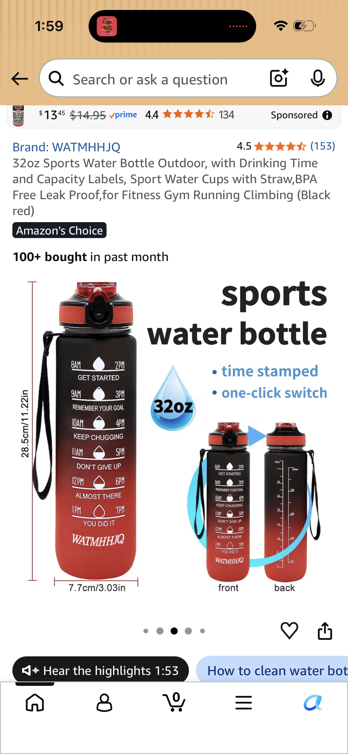 32oz Sports Water Bottle Outdoor, with Drinking Time and Capacity Labels, Sport Water Cups with Straw, BPA Free Leak Proof, for Fitness Gym Running Climbing (Black red)