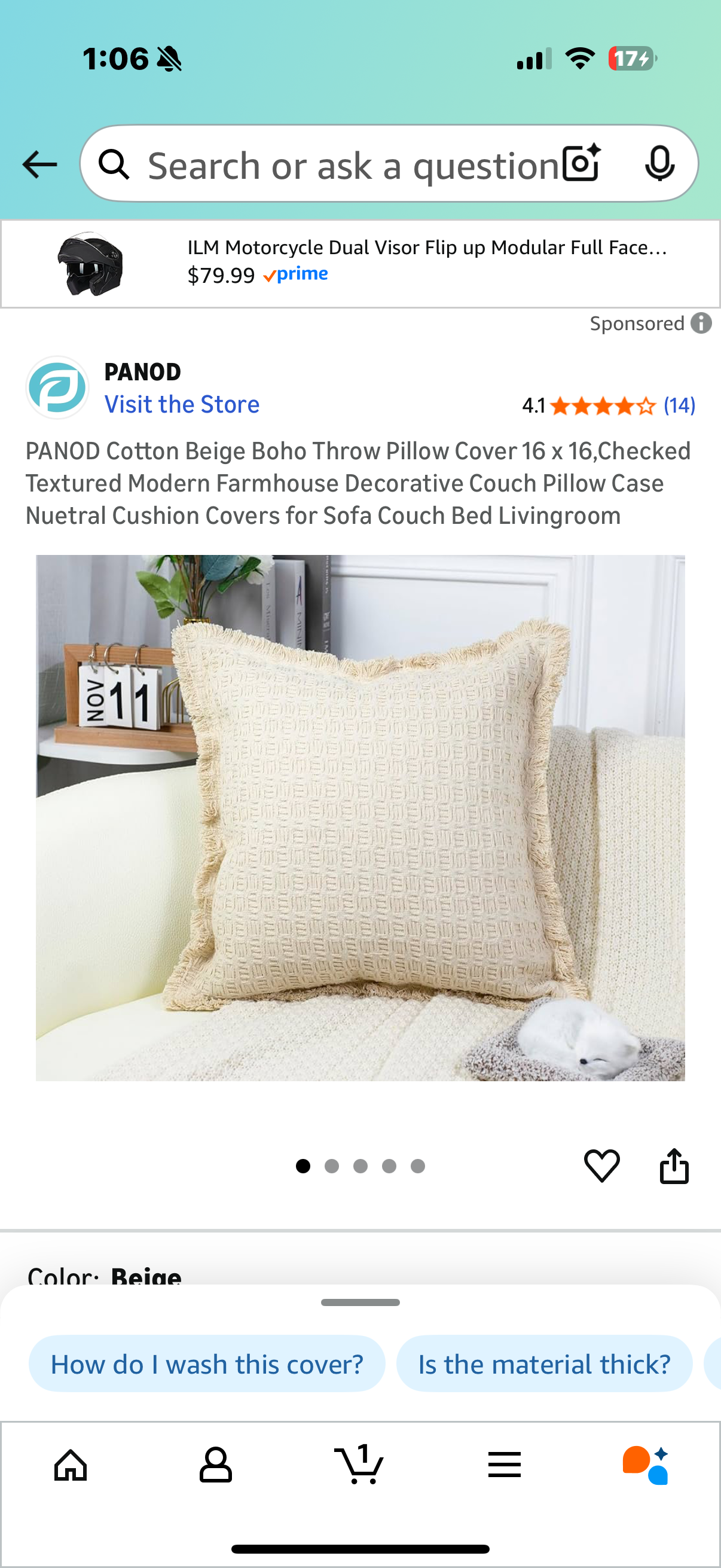 PANOD Cotton Beige Boho Throw Pillow Cover 16 x 16,Checked Textured Modern Farmhouse Decorative Couch Pillow Case Nuetral Cushion Covers for Sofa Couch Bed Livingroom
