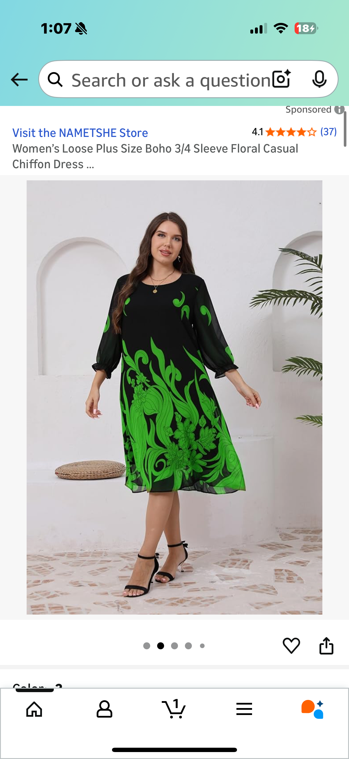 Women’s Loose Plus Size Boho 3/4 Sleeve Floral Casual Chiffon Dress (Size 26 plus)