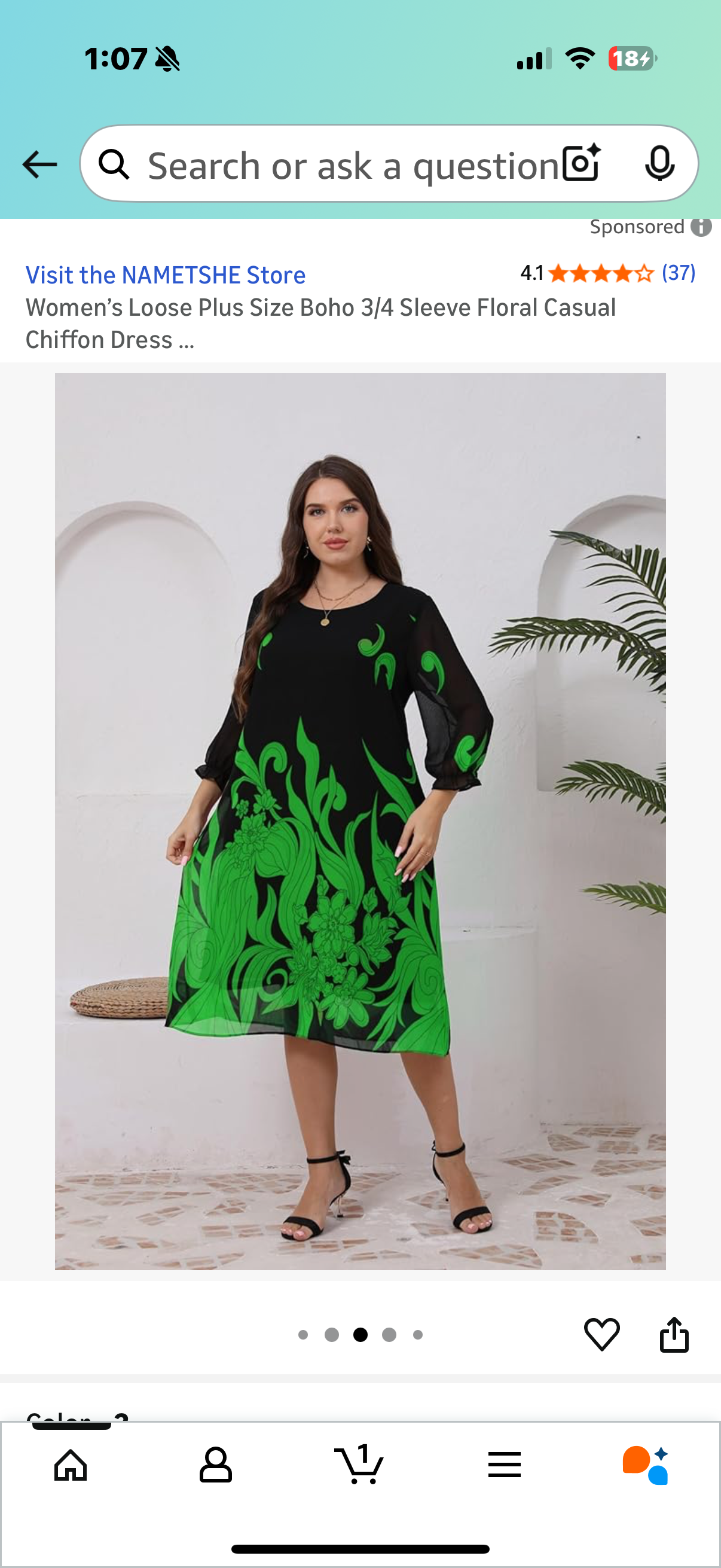 Women’s Loose Plus Size Boho 3/4 Sleeve Floral Casual Chiffon Dress (Size 26 plus)