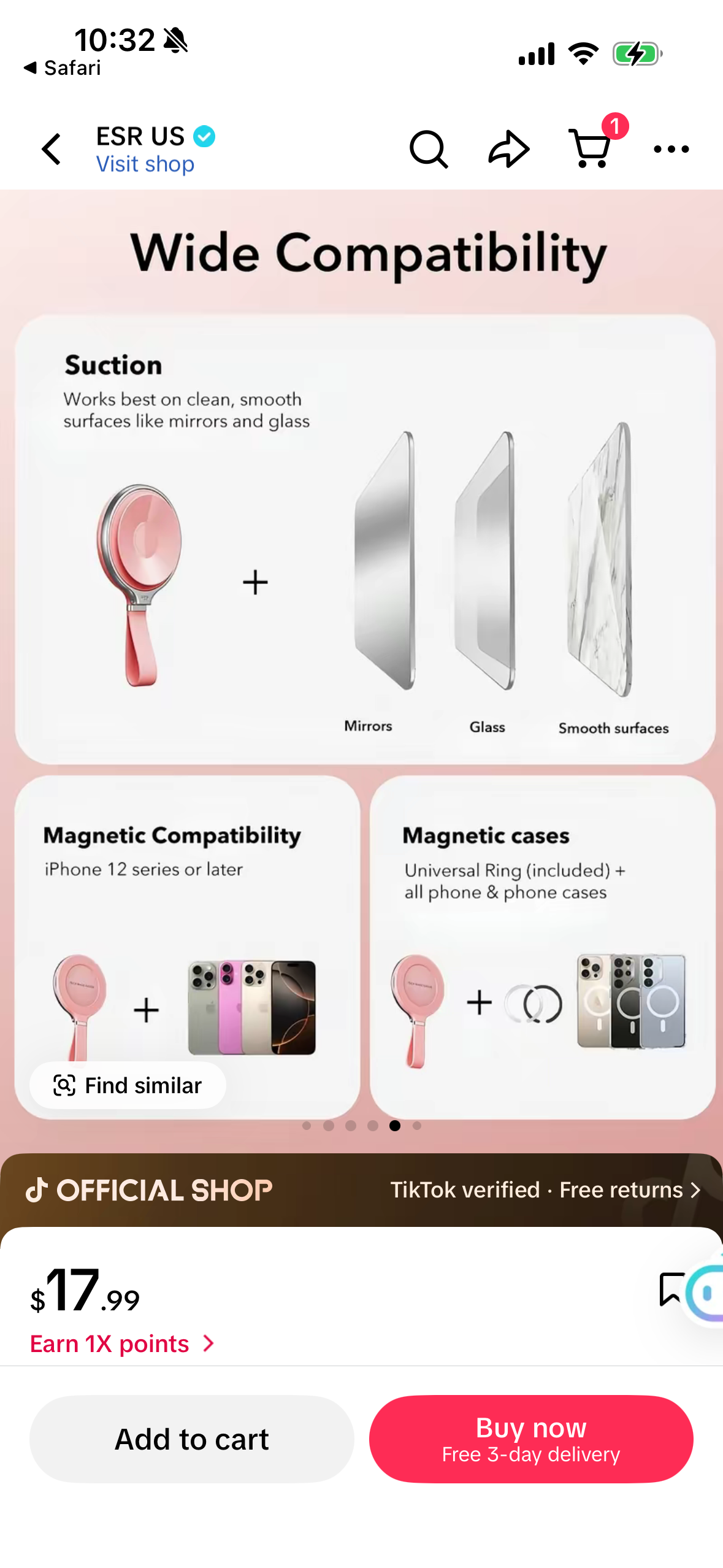 ESR for MagSafe Suction Mount, Sticky Phone Grip, Magnetic Phone Suction Grip, Silicone Suction Cup Phone Mount, Hands-Free Mirror Phone Holder for iPhone 17 16/Android/S25/Google, TikTok/Video, Pink