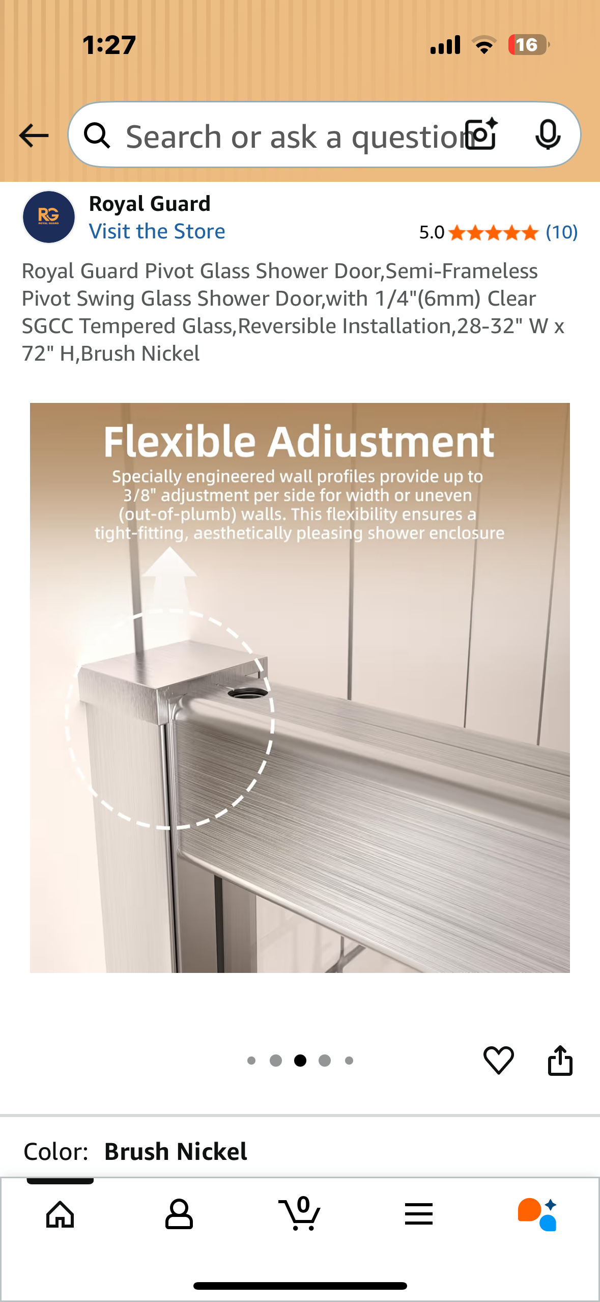 Royal Guard Pivot Glass Shower Door, Semi-Frameless Pivot Swing Glass Shower Door,with 1/4"(6mm) Clear SGCC Tempered Glass, Reversible Installation, 28-32" W x 72" H,Brush Nickel (B1118)