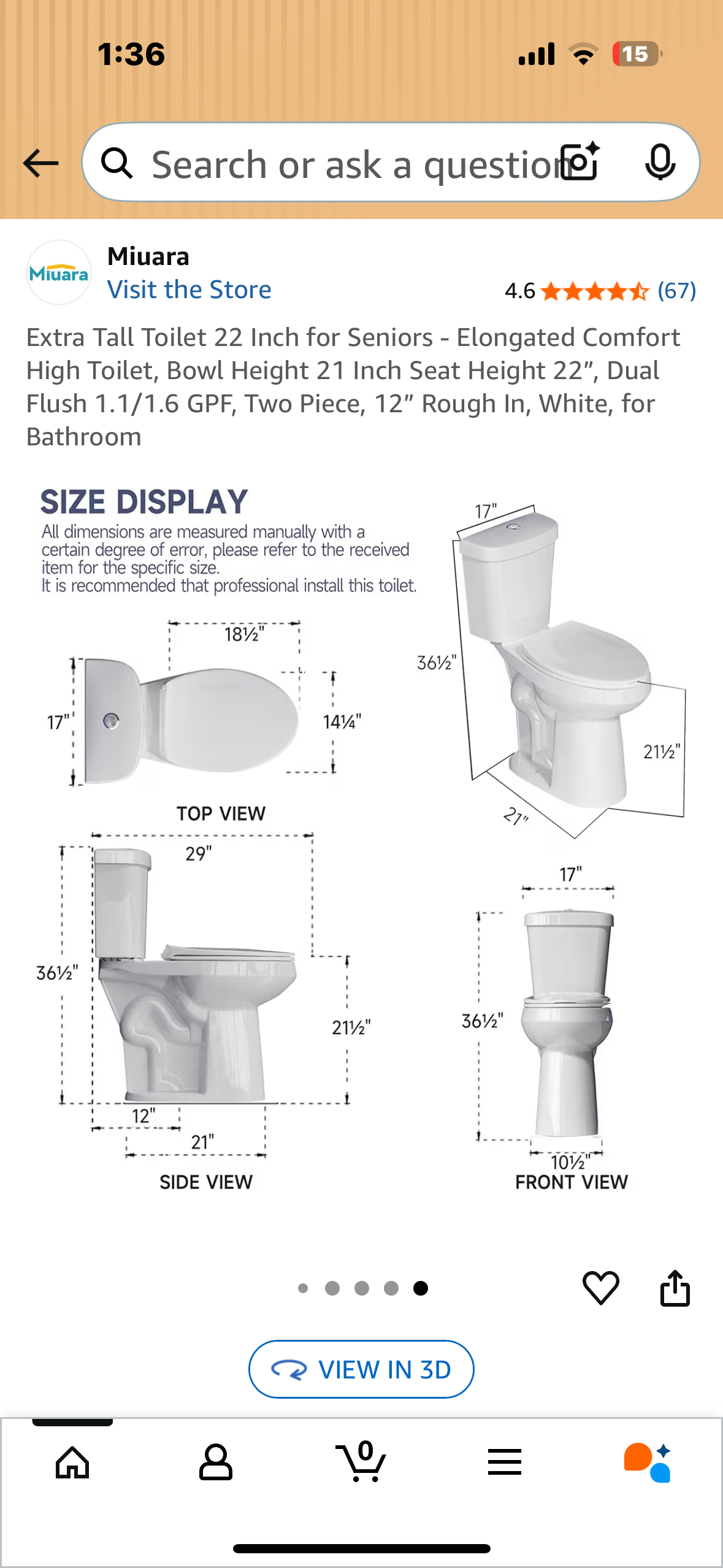 2-piece Elongated Tall Toilet 21 in. Dual Flush 1.1/1.6 GPF, Comfortable Toilet Height in Gloss White for Bathroom (B1119)