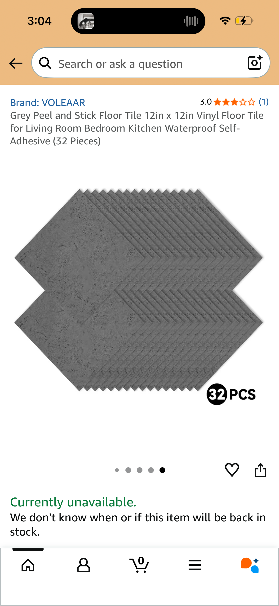 Grey Peel and Stick Floor Tile 12in x 12in Vinyl Floor Tile for Living Room Bedroom Kitchen Waterproof Self-Adhesive (32 Pieces)