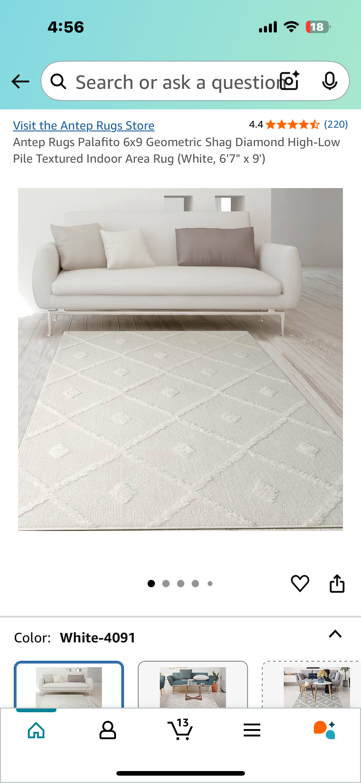 Antep Rugs Palafito Geometric Shag Diamond High-Low Pile Textured Indoor Area Rug (White, 6'7" x 9') (L947)