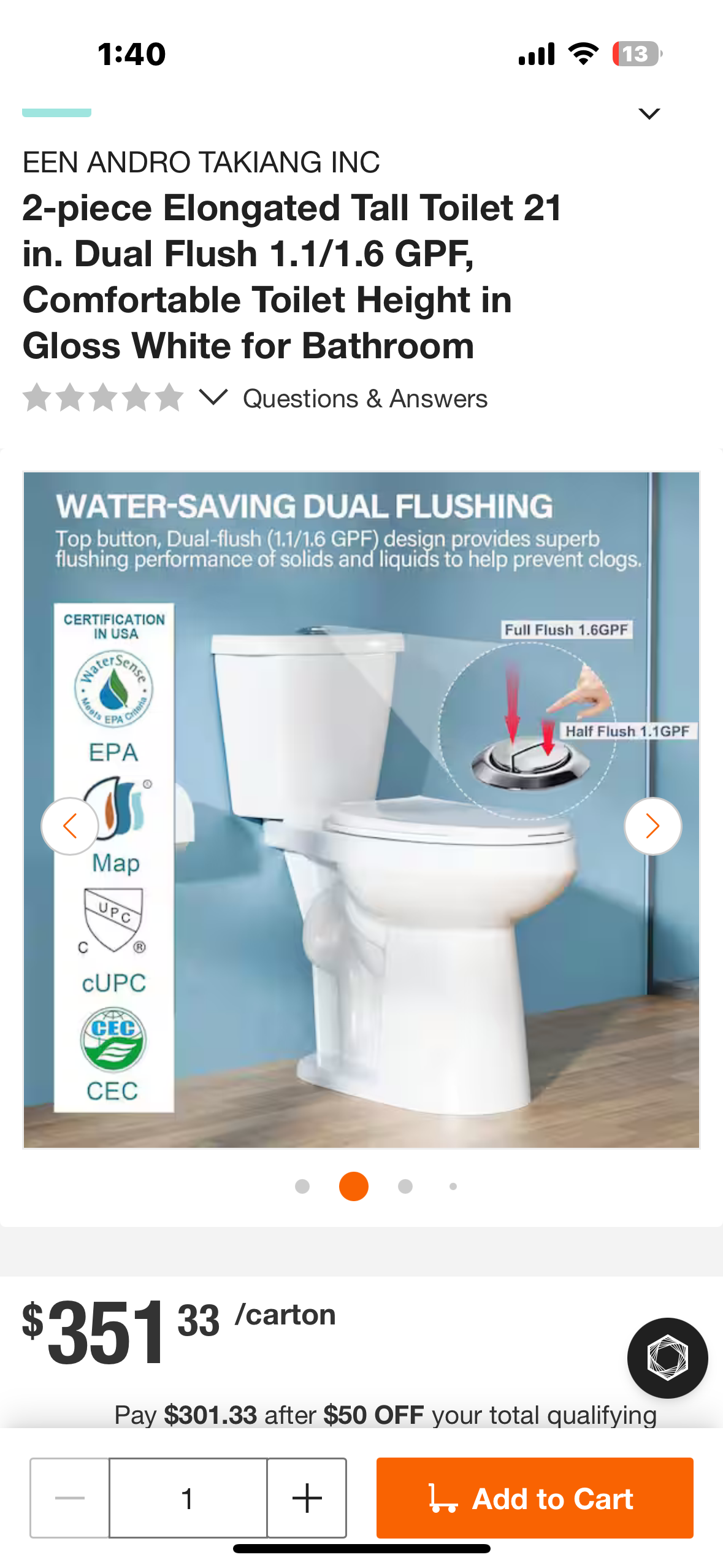 2-piece Elongated Tall Toilet 21 in. Dual Flush 1.1/1.6 GPF, Comfortable Toilet Height in Gloss White for Bathroom (B1119)