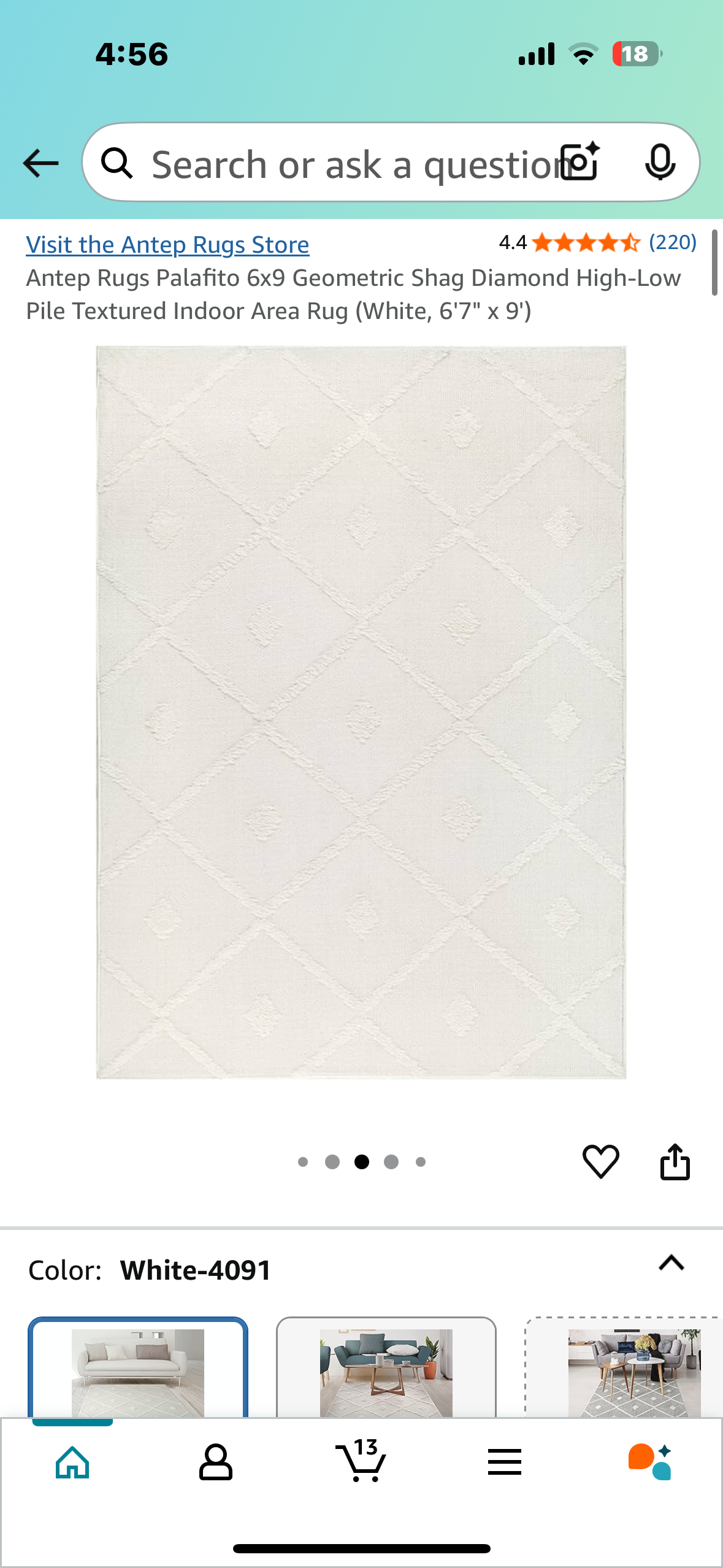 Antep Rugs Palafito Geometric Shag Diamond High-Low Pile Textured Indoor Area Rug (White, 6'7" x 9') (L947)