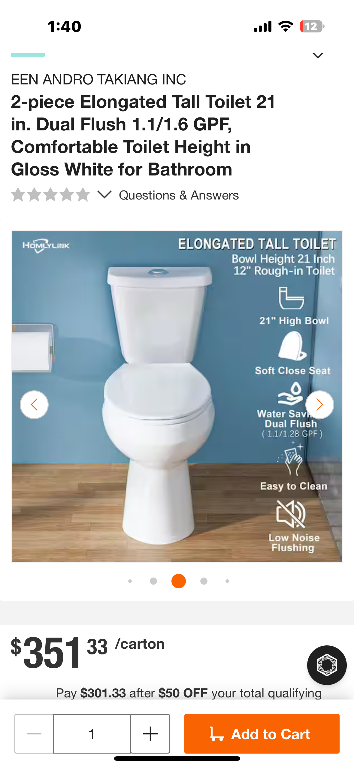 2-piece Elongated Tall Toilet 21 in. Dual Flush 1.1/1.6 GPF, Comfortable Toilet Height in Gloss White for Bathroom (B1119)