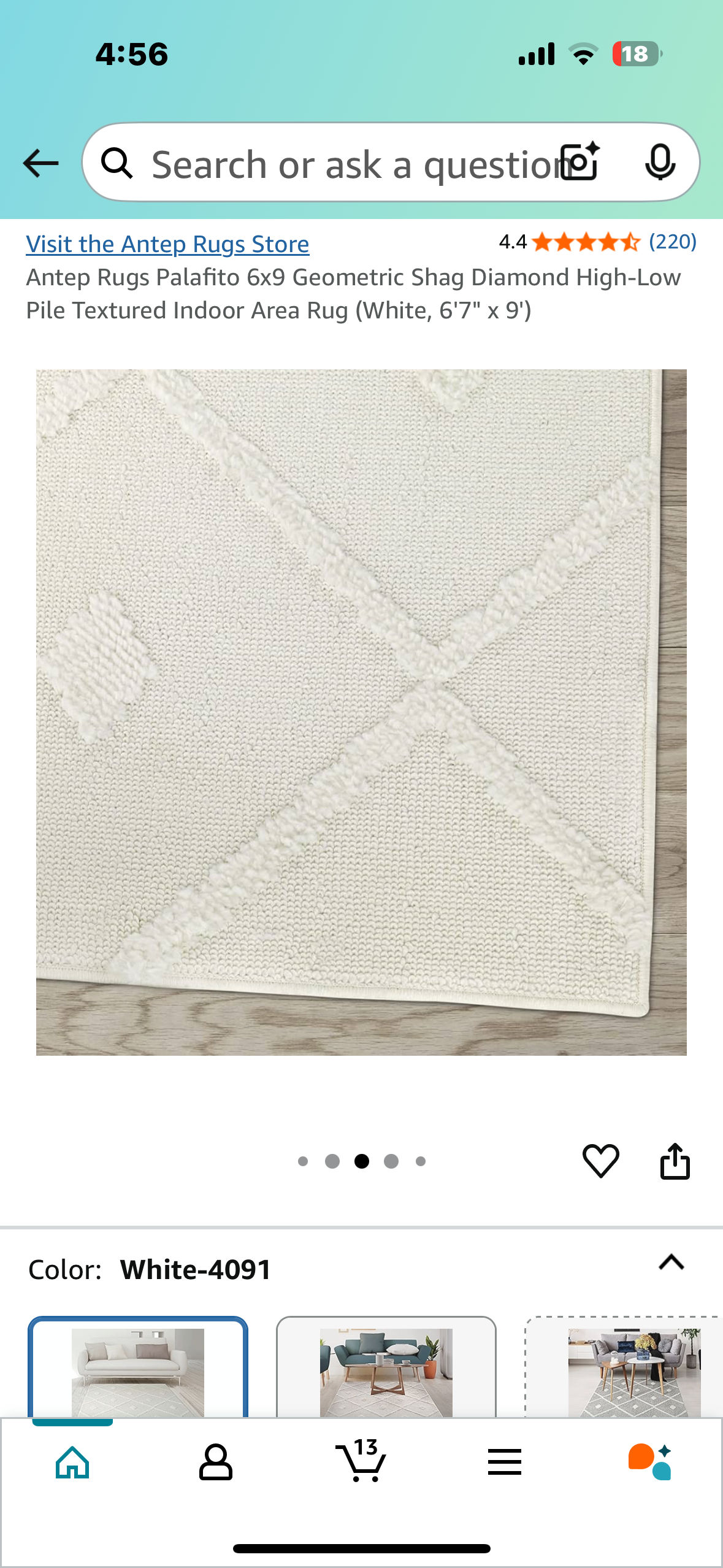 Antep Rugs Palafito Geometric Shag Diamond High-Low Pile Textured Indoor Area Rug (White, 6'7" x 9') (L947)