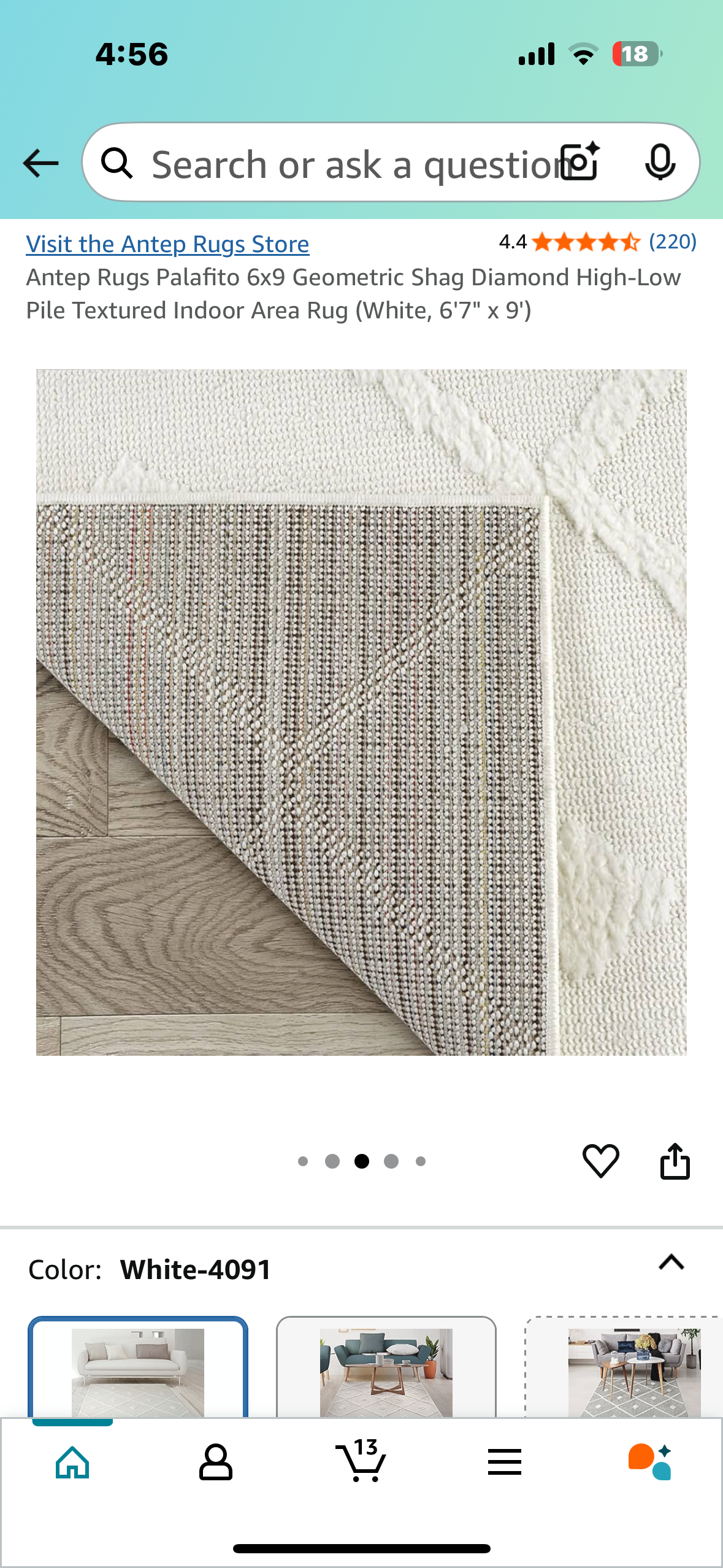 Antep Rugs Palafito Geometric Shag Diamond High-Low Pile Textured Indoor Area Rug (White, 6'7" x 9') (L947)
