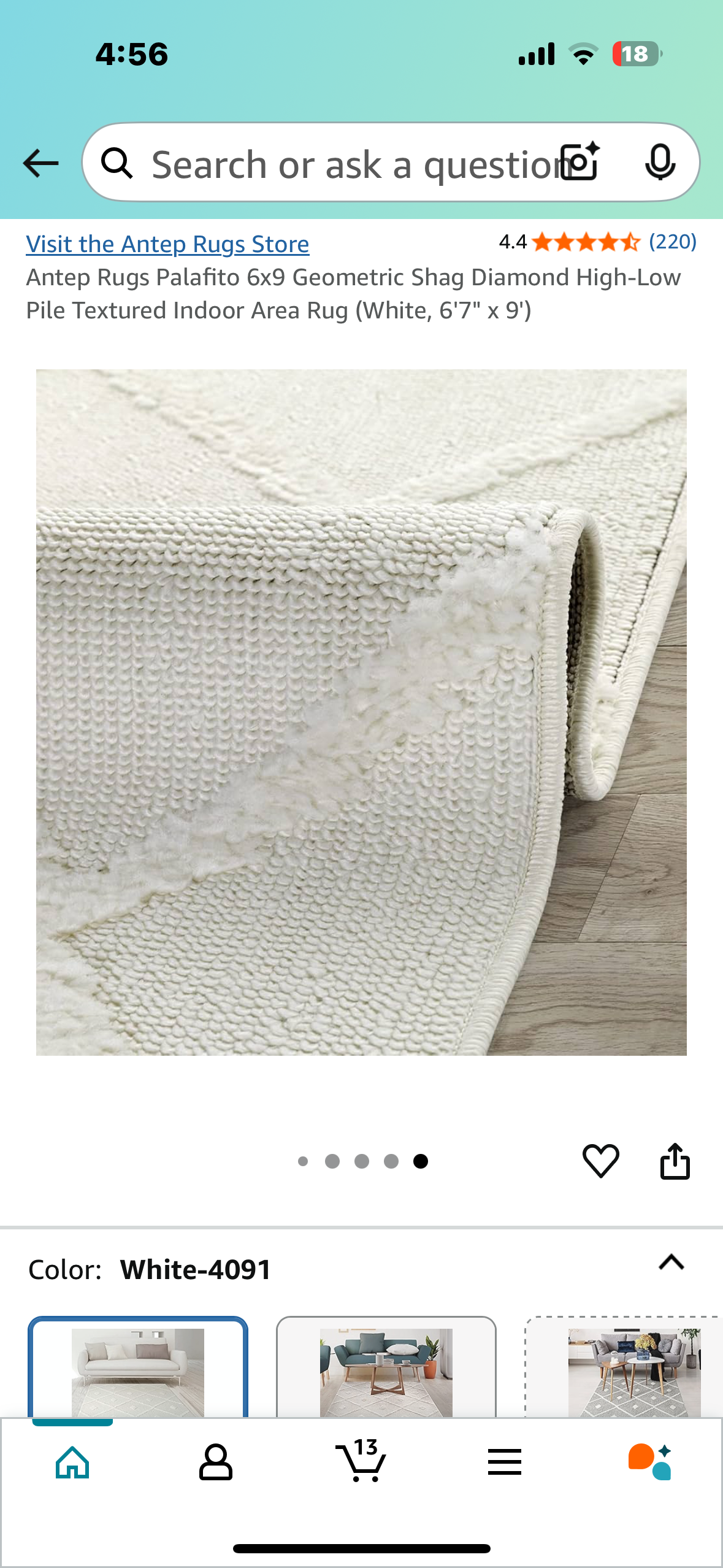 Antep Rugs Palafito Geometric Shag Diamond High-Low Pile Textured Indoor Area Rug (White, 6'7" x 9') (L947)