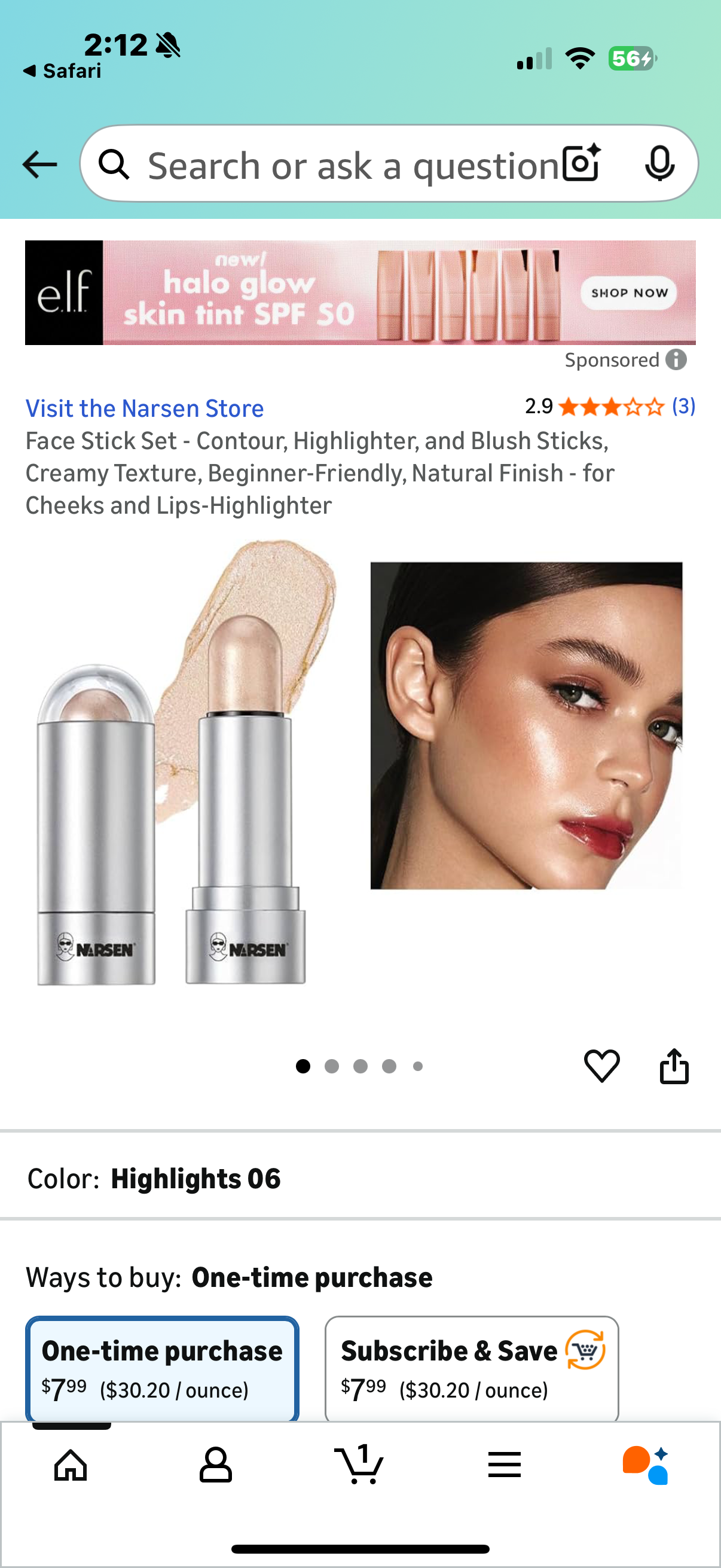 Narsen 3-Pack Face Stick Set - Contour, Highlighter, and Blush Sticks, Creamy Texture, Beginner-Friendly, Natural Finish - for Cheeks and Lips