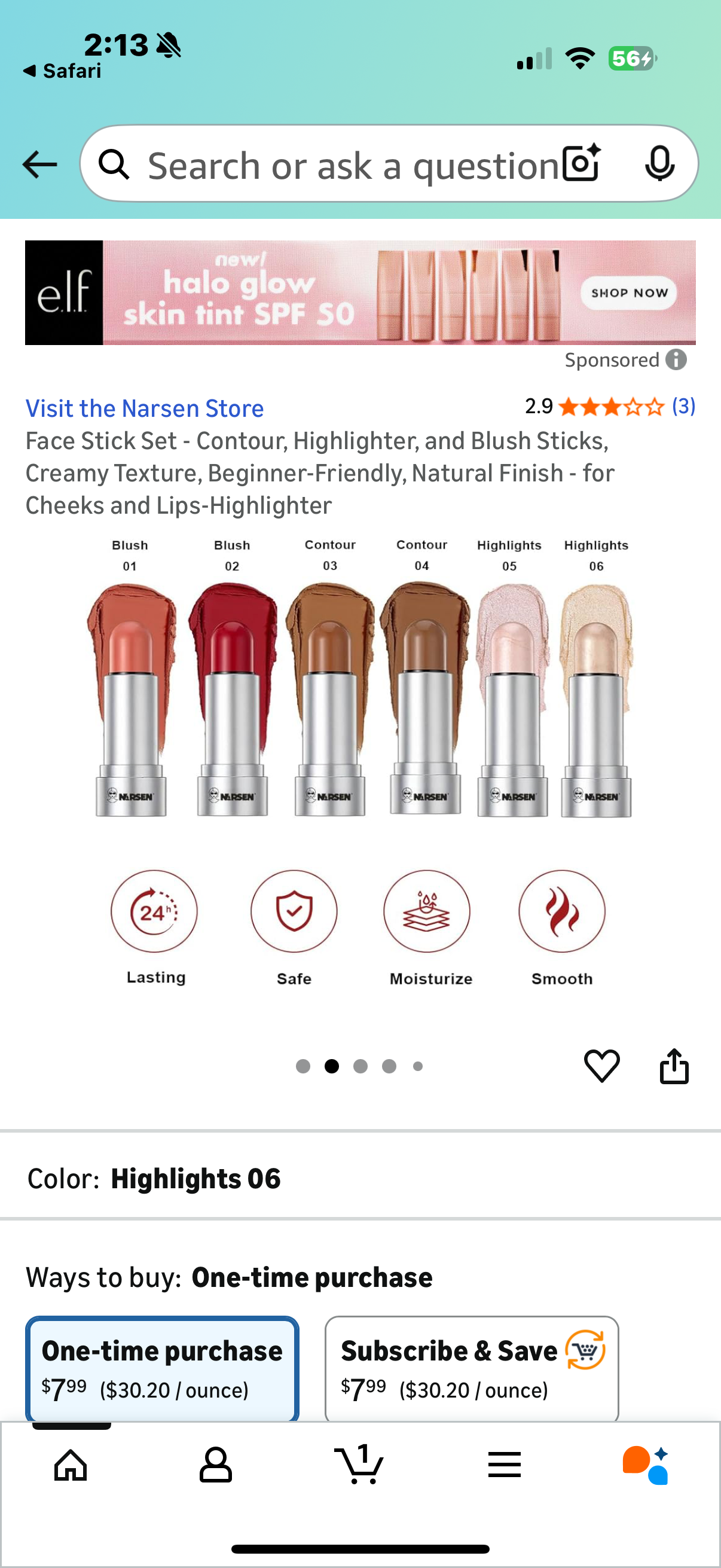 Narsen 3-Pack Face Stick Set - Contour, Highlighter, and Blush Sticks, Creamy Texture, Beginner-Friendly, Natural Finish - for Cheeks and Lips