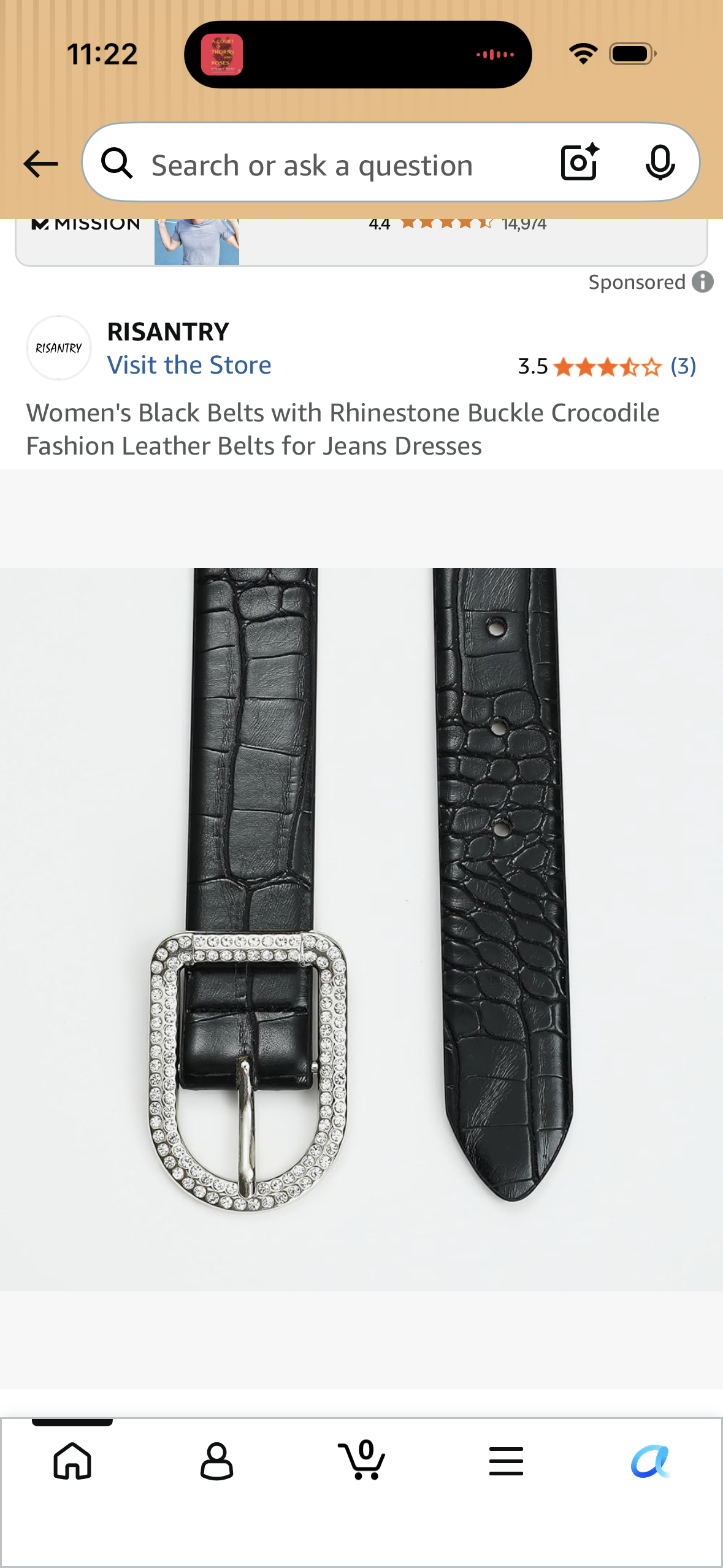Women's Black Belts with Rhinestone Buckle Crocodile Fashion Leather Belts for Jeans Dresses (Size X-Large: Fits waist size 39”-43”)