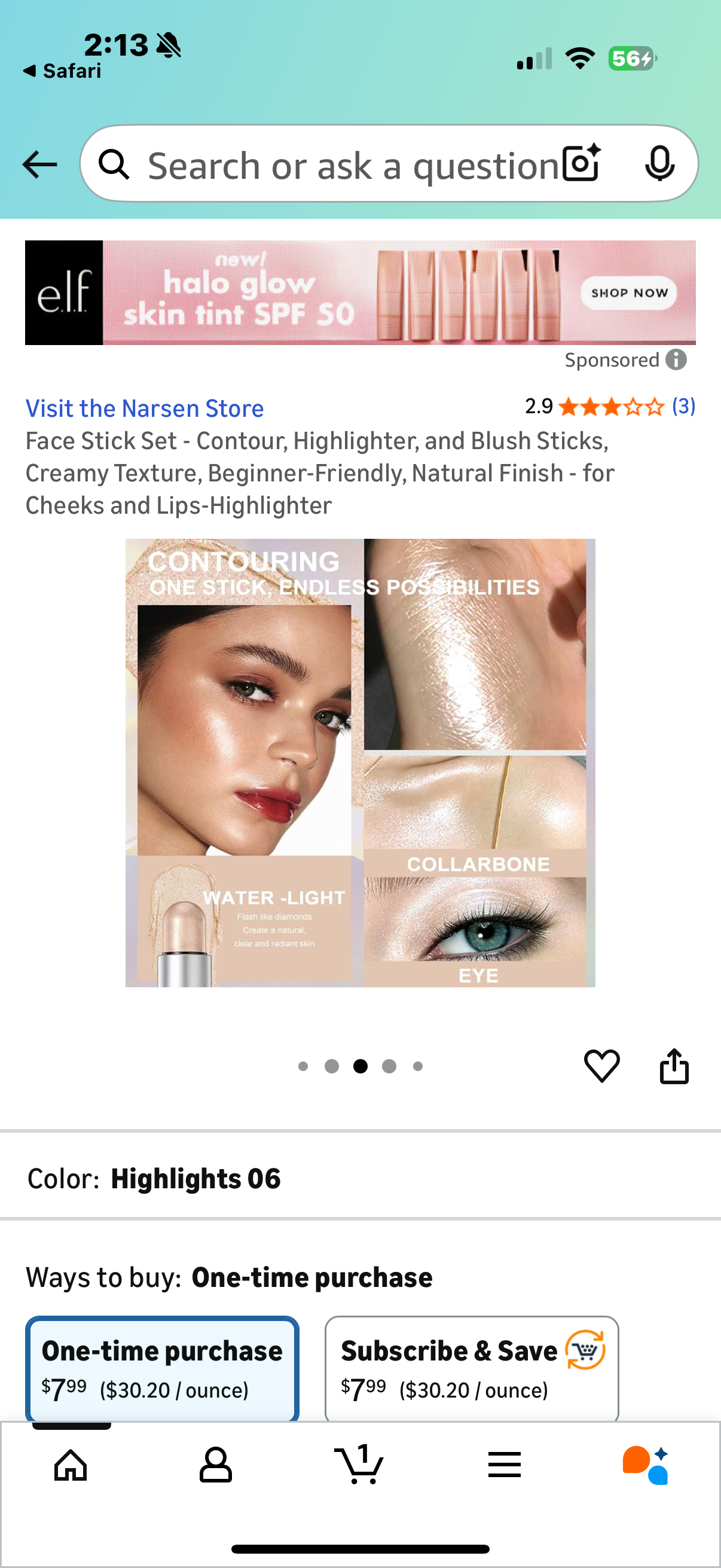 Narsen 3-Pack Face Stick Set - Contour, Highlighter, and Blush Sticks, Creamy Texture, Beginner-Friendly, Natural Finish - for Cheeks and Lips