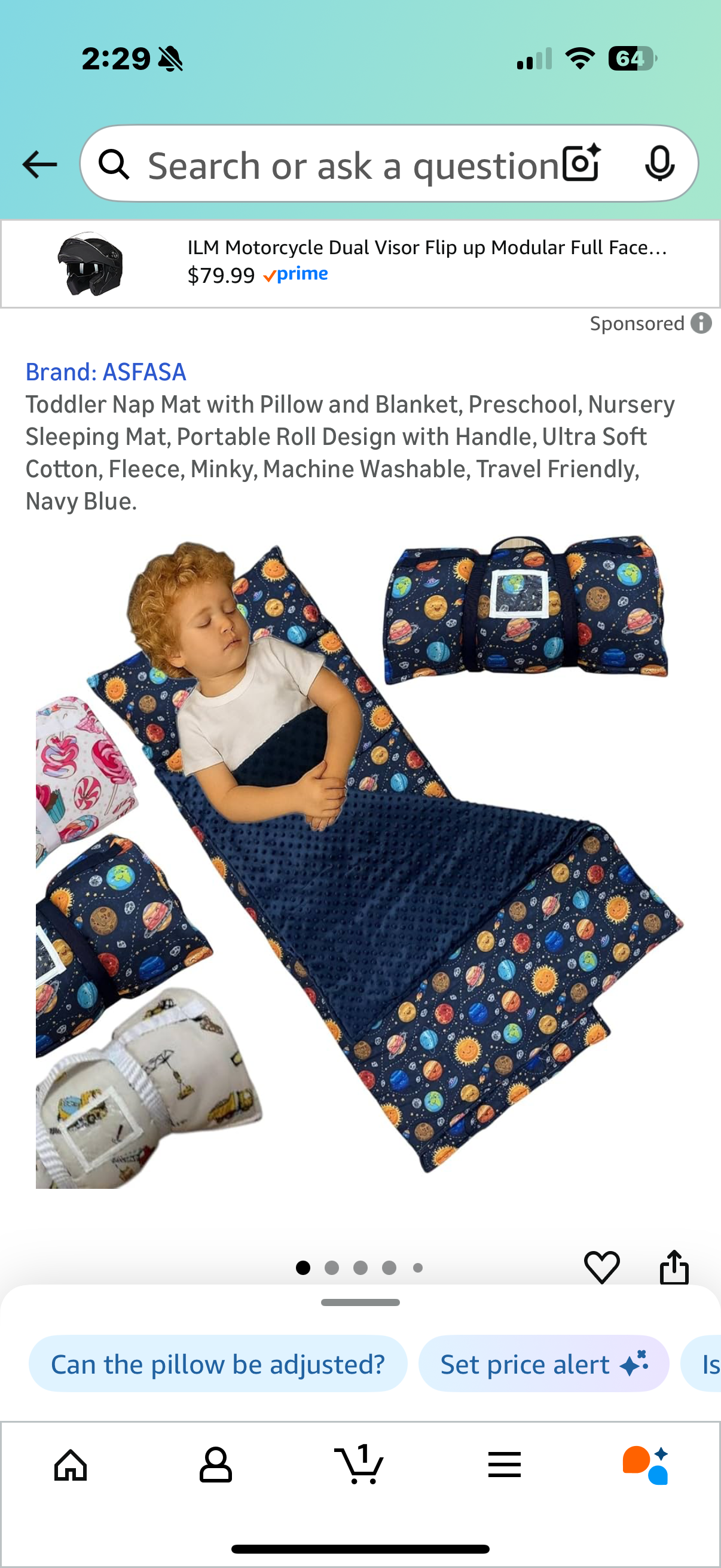 Toddler Nap Mat with Pillow and Blanket, Preschool, Nursery Sleeping Mat, Portable Roll Design with Handle, Ultra Soft Cotton, Fleece, Minky, Machine Washable, Travel Friendly, Navy Blue