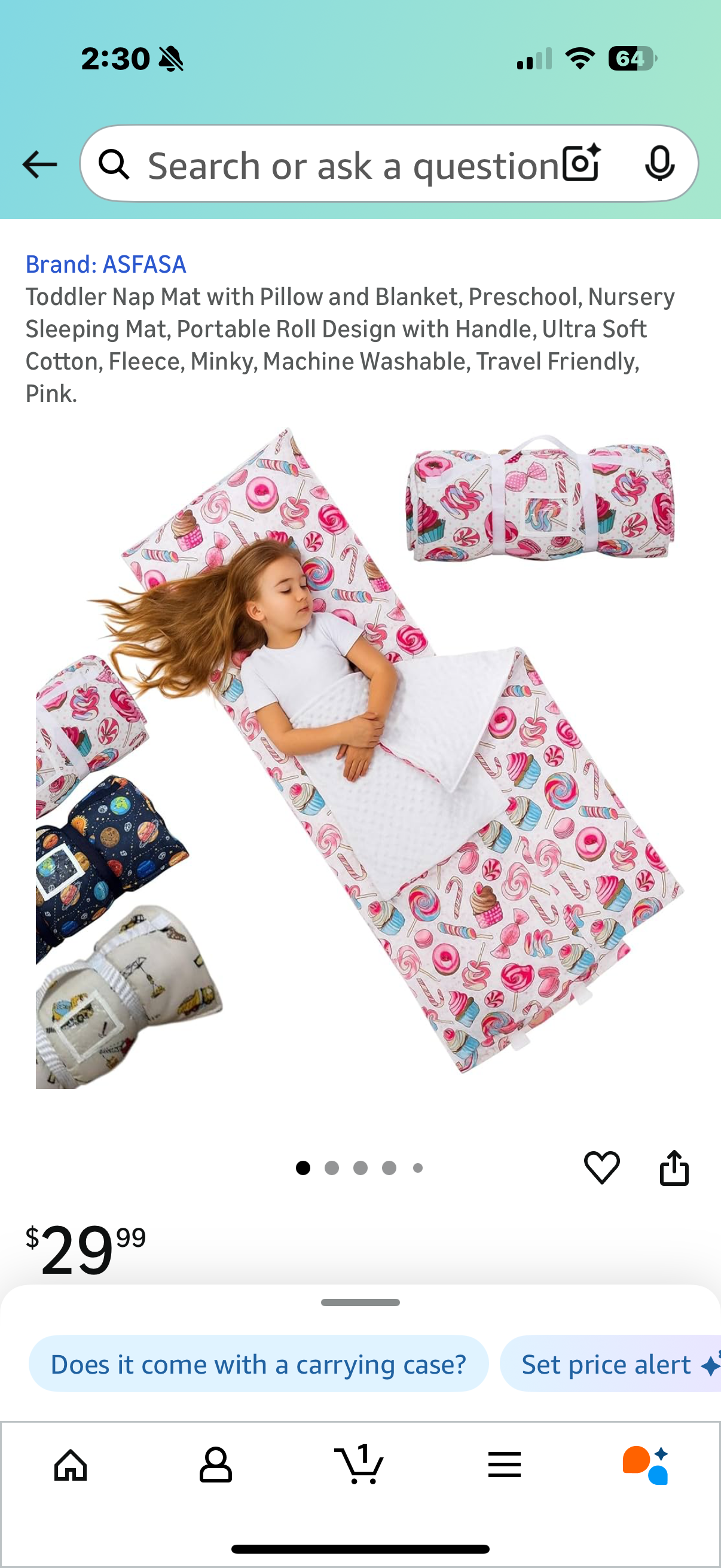 Toddler Nap Mat with Pillow and Blanket, Preschool, Nursery Sleeping Mat, Portable Roll Design with Handle, Ultra Soft Cotton, Fleece, Minky, Machine Washable, Travel Friendly, Pink.
