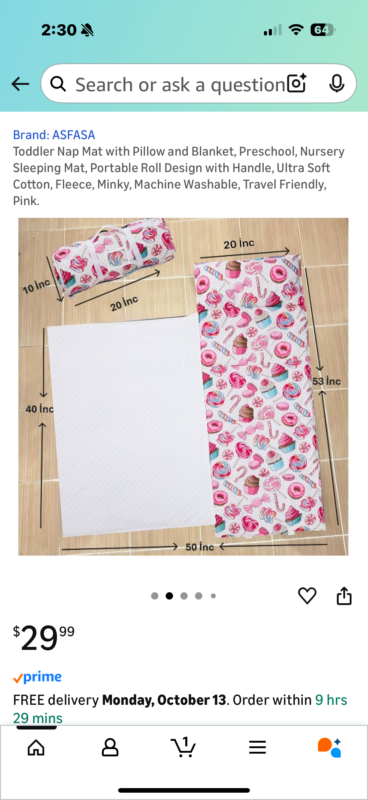 Toddler Nap Mat with Pillow and Blanket, Preschool, Nursery Sleeping Mat, Portable Roll Design with Handle, Ultra Soft Cotton, Fleece, Minky, Machine Washable, Travel Friendly, Pink.