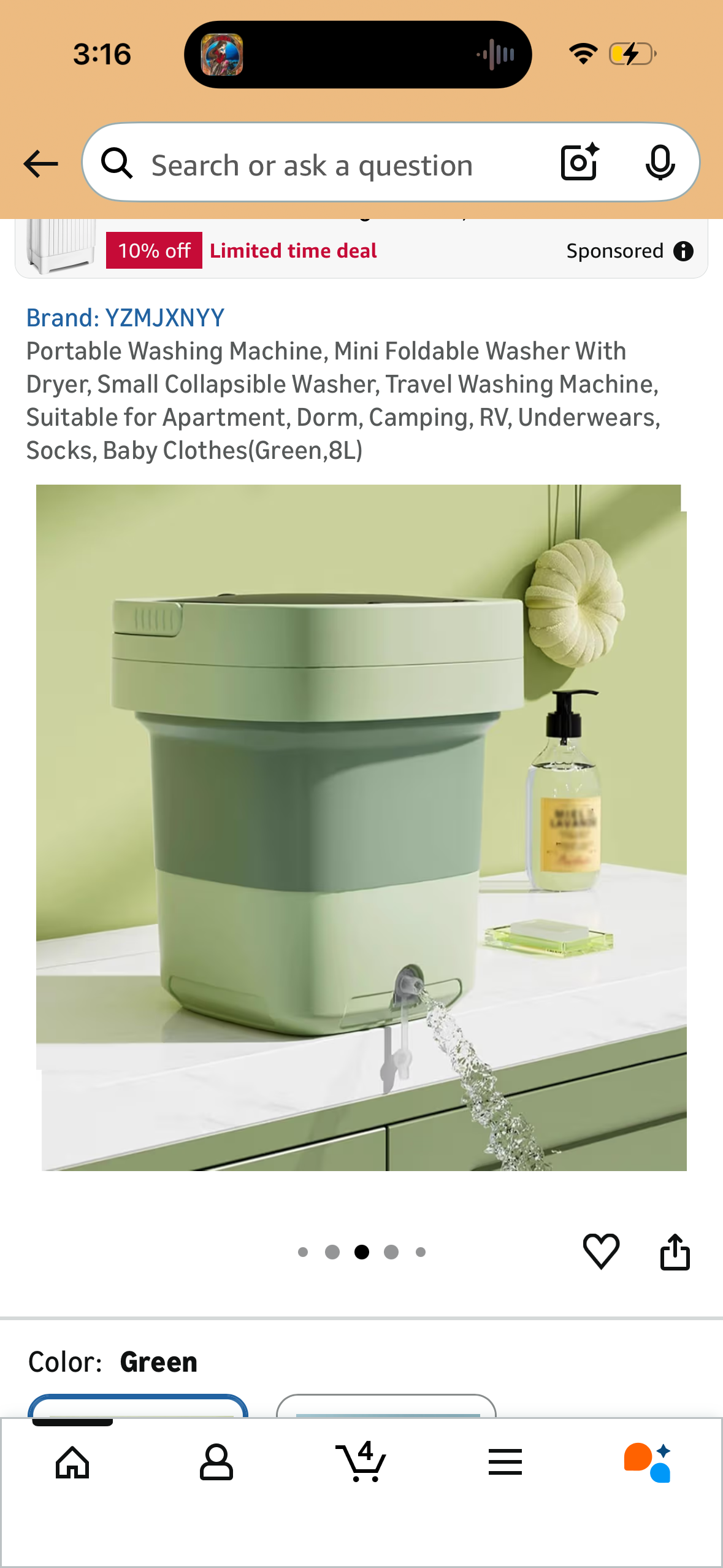 Portable Washing Machine, Mini Foldable Washer With Dryer, Small Collapsible Washer, Travel Washing Machine, Suitable for Apartment, Dorm, Camping, RV, Underwears, Socks, Baby Clothes(Green,8L)