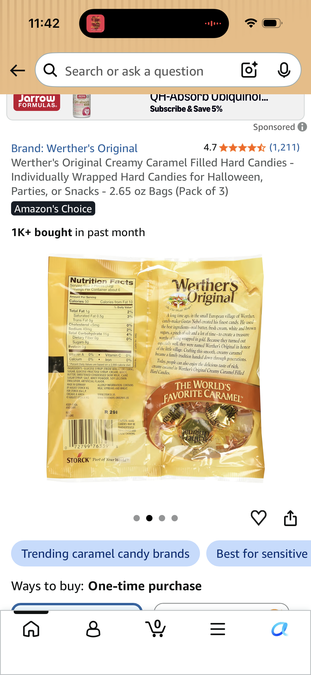 Werther's Original Creamy Caramel Filled Hard Candies - Individually Wrapped Hard Candies for Halloween, Parties, or Snacks - 2.65 oz Bags (Pack of 3)
