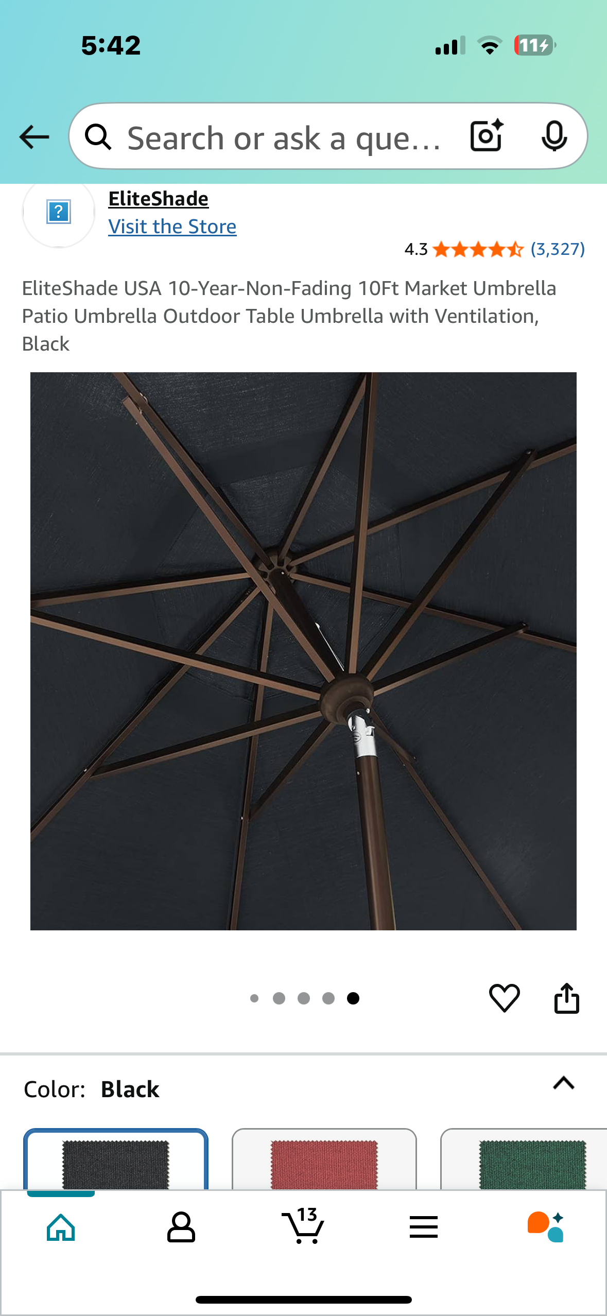 EliteShade USA 10-Year-Non-Fading 10Ft Patio Market Umbrella,Outdoor Table Umbrella with Ventilation, Black (G805)