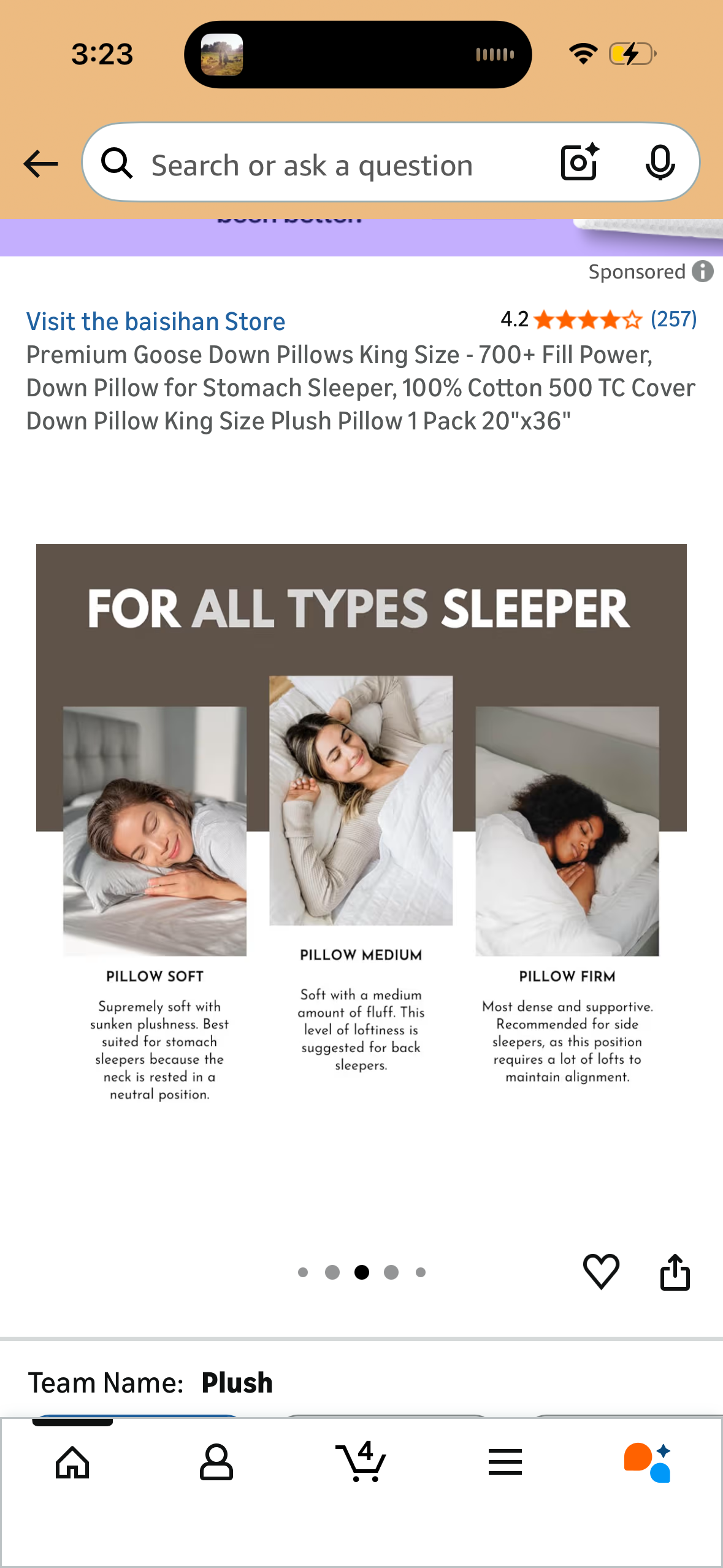 Premium Goose Down Pillows King Size - 700+ Fill Power, Down Pillow for Stomach Sleeper, 100% Cotton 500 TC Cover Down Pillow King Size Plush Pillow 1 Pack 20"x36"