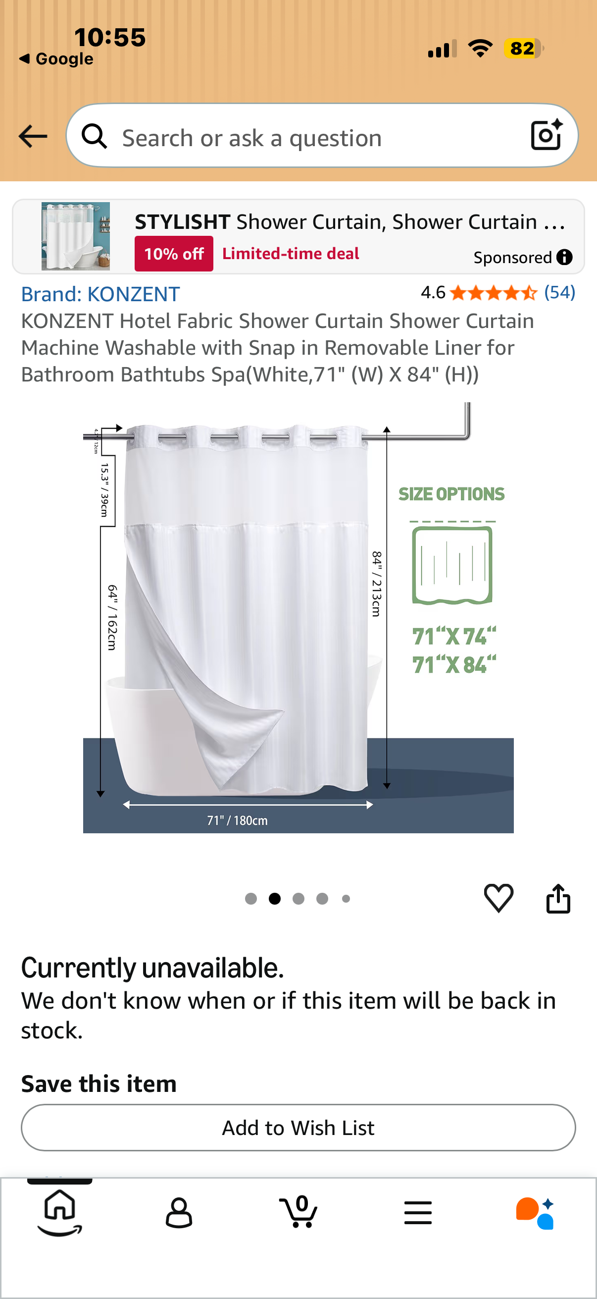 KONZENT Hotel Fabric Shower Curtain Shower Curtain Machine Washable with Snap in Removable Liner for Bathroom Bathtubs Spa(White,71" (W) X84 (H))