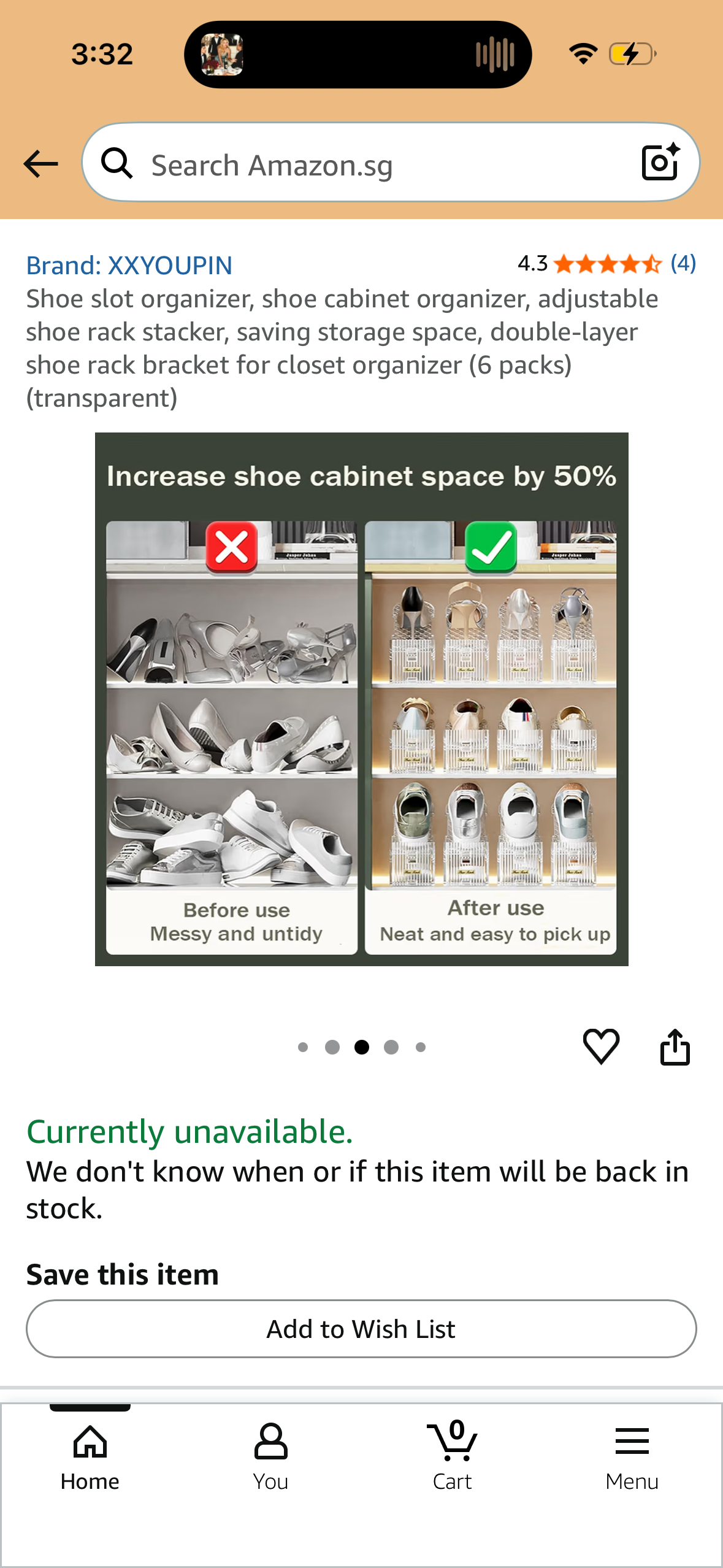 Shoe slot organizer, shoe cabinet organizer, adjustable shoe rack stacker, saving storage space, double-layer shoe rack bracket for closet organizer (6 packs) (transparent)