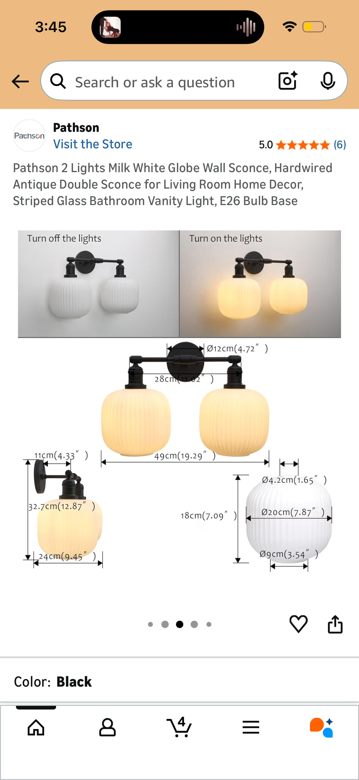 Pathson 2 Lights Milk White Globe Wall Sconce, Hardwired Antique Double Sconce for Living Room Home Decor, Striped Glass Bathroom Vanity Light, E26 Bulb Base