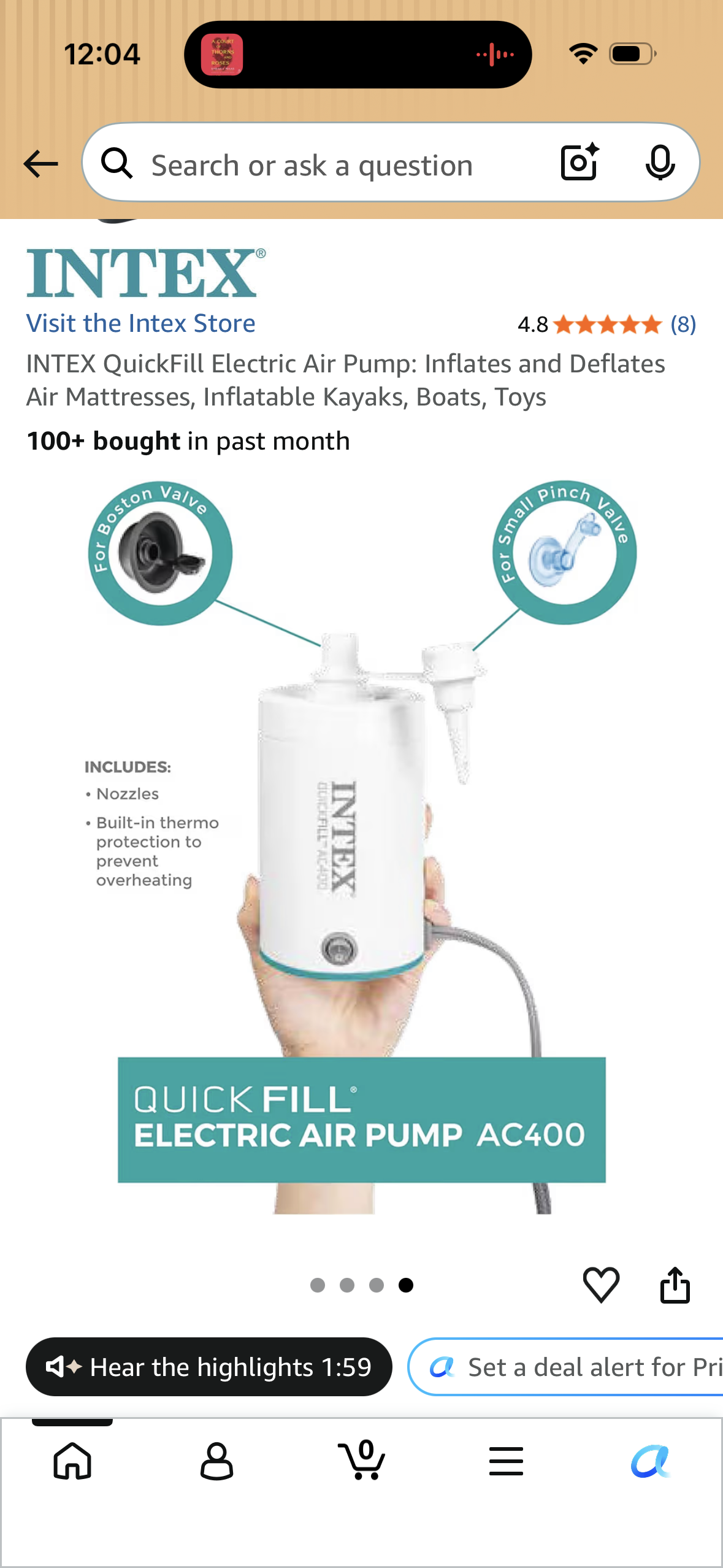 INTEX QuickFill Electric Air Pump: Inflates and Deflates Air Mattresses, Inflatable Kayaks, Boats, Toys