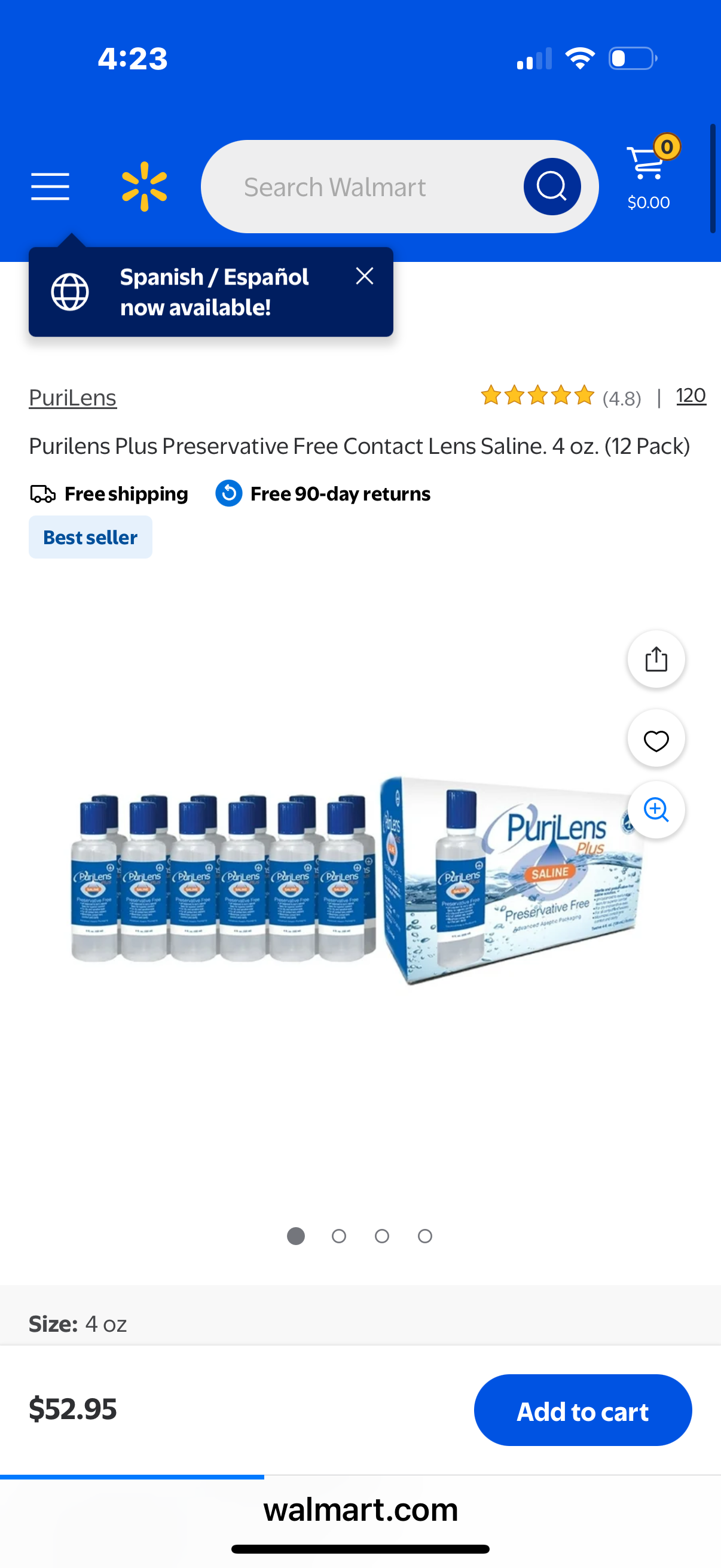 Purilens Plus Preservative-Free Contact Lens Saline 120ml (4 fl. oz.) 12 Pack