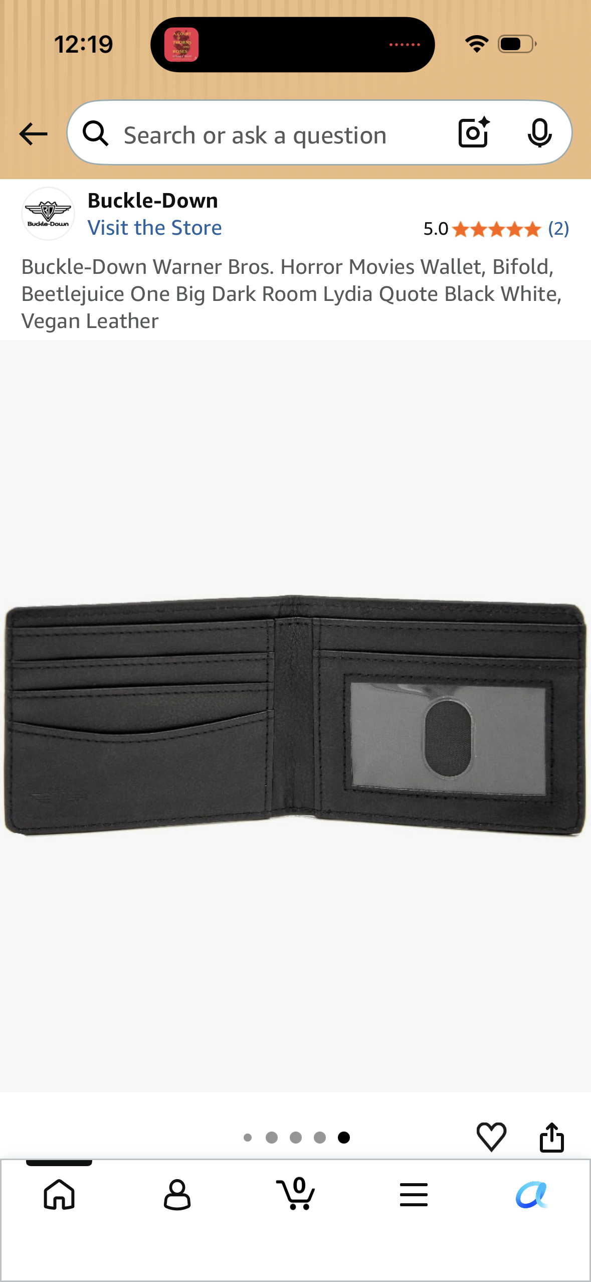 Buckle-Down Warner Bros. Horror Movies Wallet, Bifold, Beetlejuice One Big Dark Room Lydia Quote Black White, Vegan Leather