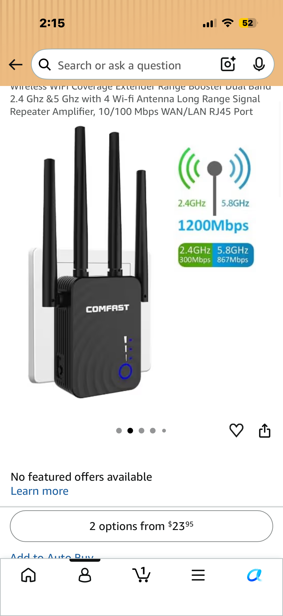 Wireless WiFi Coverage Extender Range Booster Dual Band 2.4 Ghz &5 Ghz with 4 Wi-fi Antenna Long Range Signal Repeater Amplifier, 10/100 Mbps WAN/LAN RJ45 Port