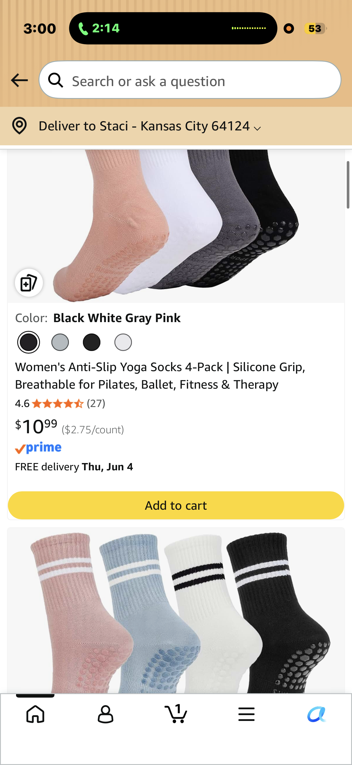 Women's Anti-Slip Yoga Socks 4-Pack | Silicone Grip, Breathable for Pilates, Ballet, Fitness & Therapy