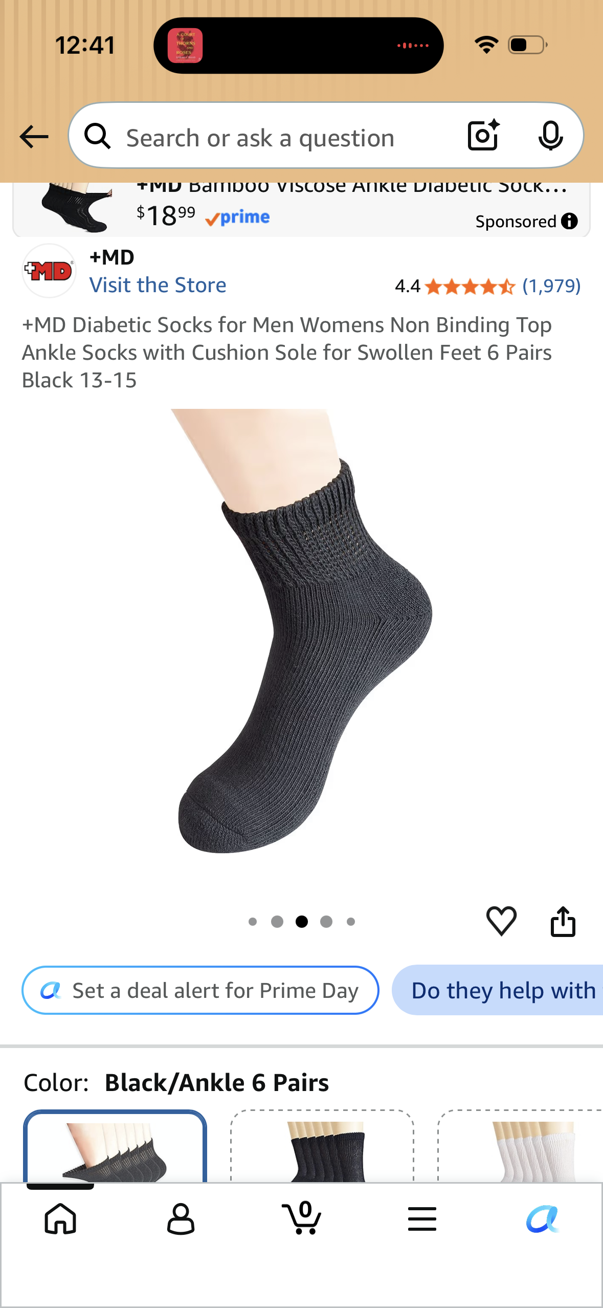+MD Diabetic Socks for Men Womens Non Binding Top Ankle Socks with Cushion Sole for Swollen Feet 6 Pairs Black (Size US 9-11 Men’s)