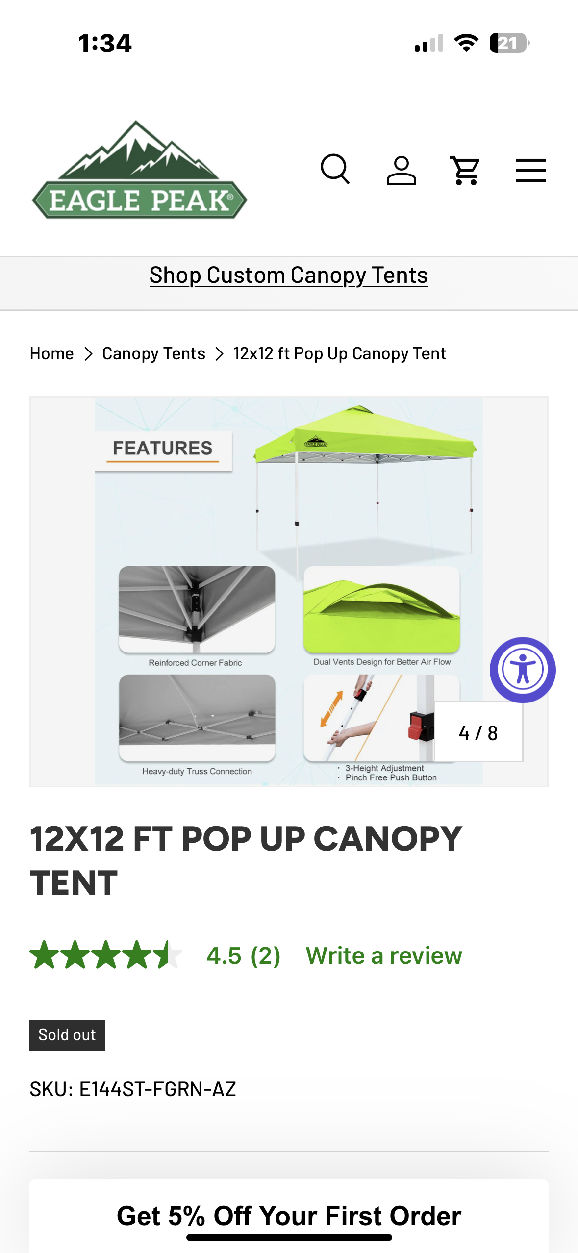 EAGLE PEAK Pop Up Canopy Tent with Wheeled Carry Bag, 8 Stakes, 4 Ropes, 4 Weight Bags, Easy Set Up Tent Canopy, 12x12 ft, 144sqft of Shade, Neon Green (W521)