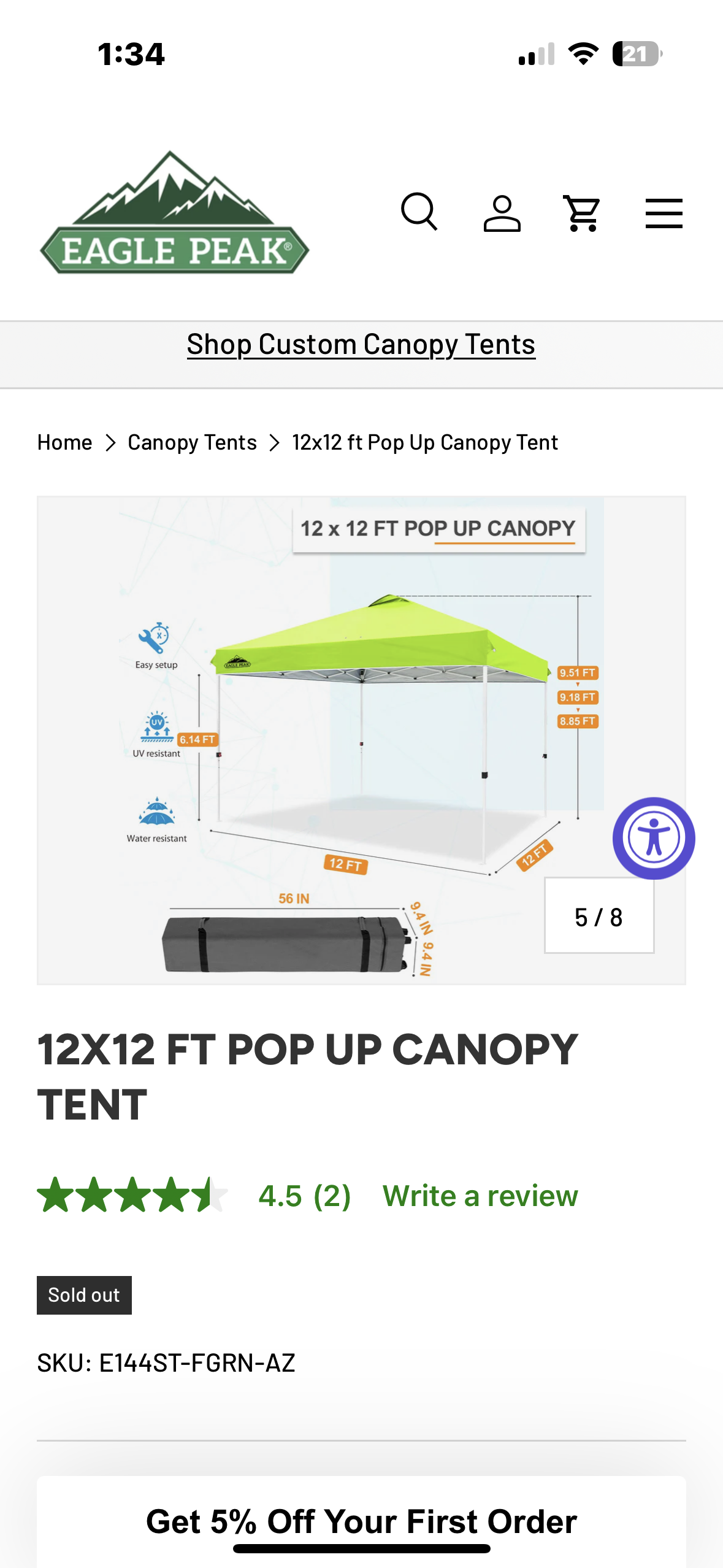 EAGLE PEAK Pop Up Canopy Tent with Wheeled Carry Bag, 8 Stakes, 4 Ropes, 4 Weight Bags, Easy Set Up Tent Canopy, 12x12 ft, 144sqft of Shade, Neon Green (W521)