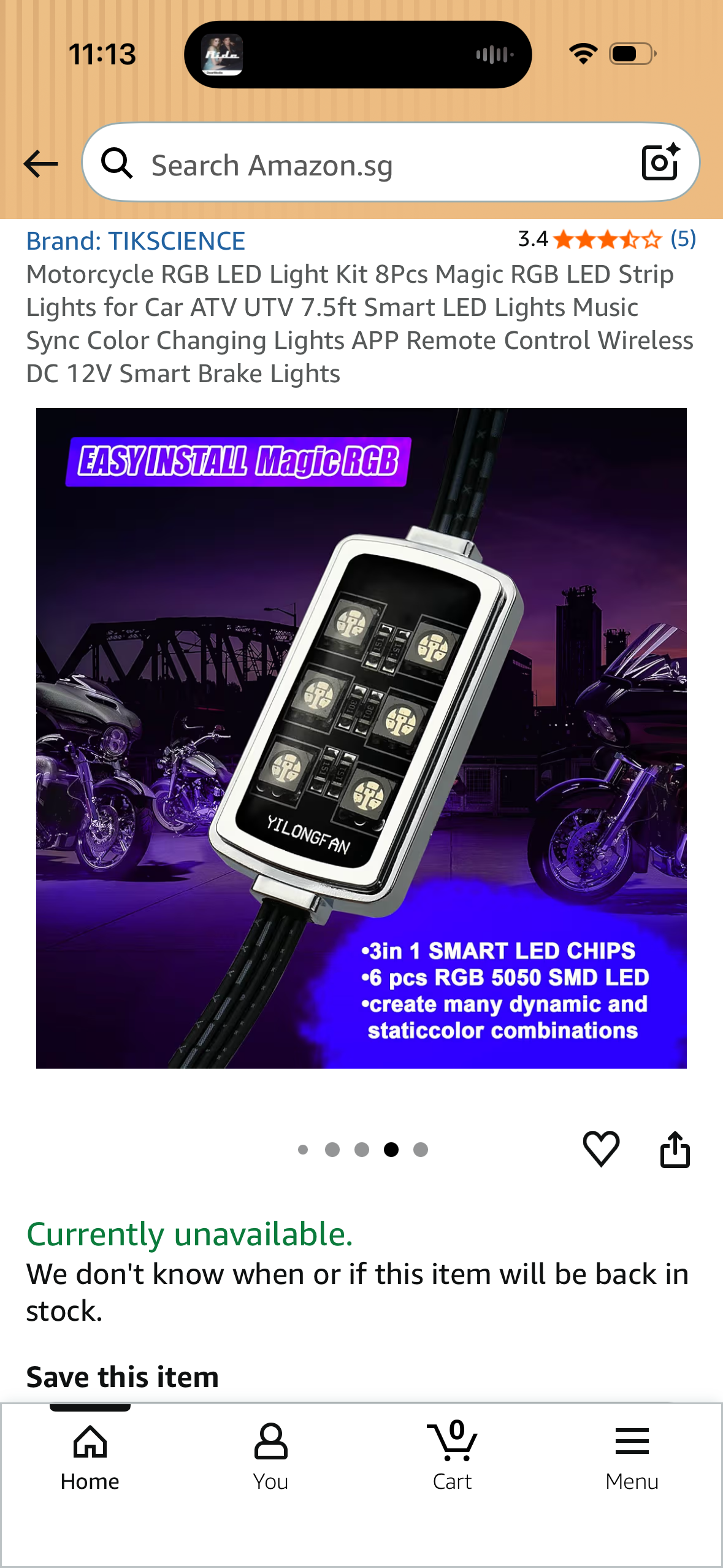 Motorcycle RGB LED Light Kit 8Pcs Magic RGB LED Strip Lights for Car ATV UTV 7.5ft Smart LED Lights Music Sync Color Changing Lights APP Remote Control Wireless DC 12V Smart Brake Lights