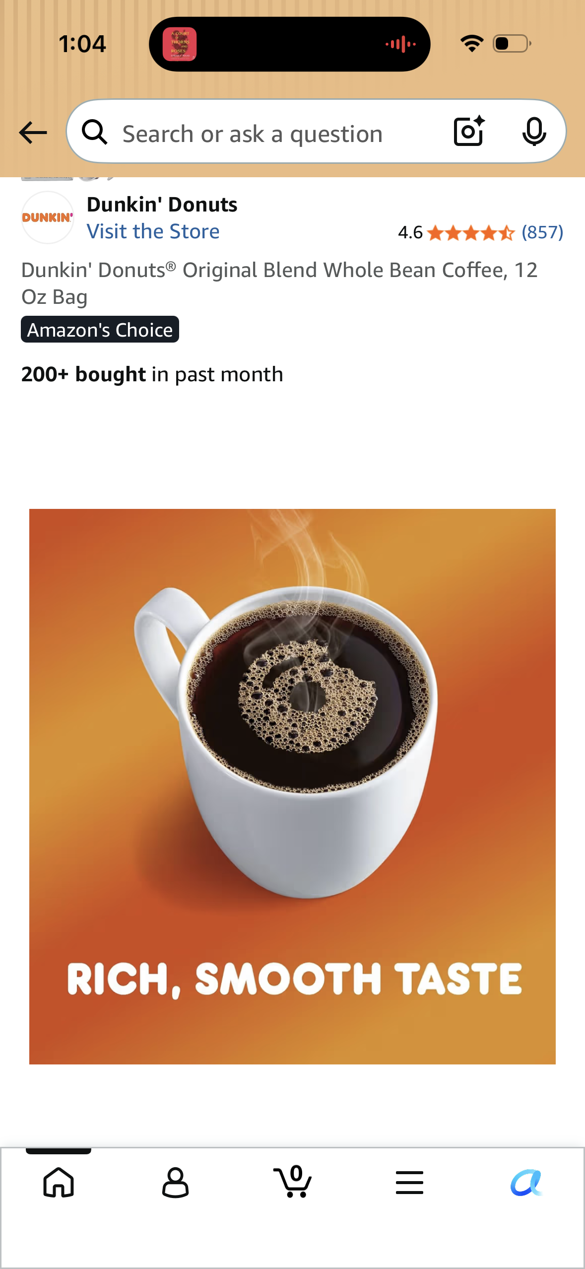 Dunkin' Donuts® Original Blend Whole Bean Coffee, 12 Oz Bag