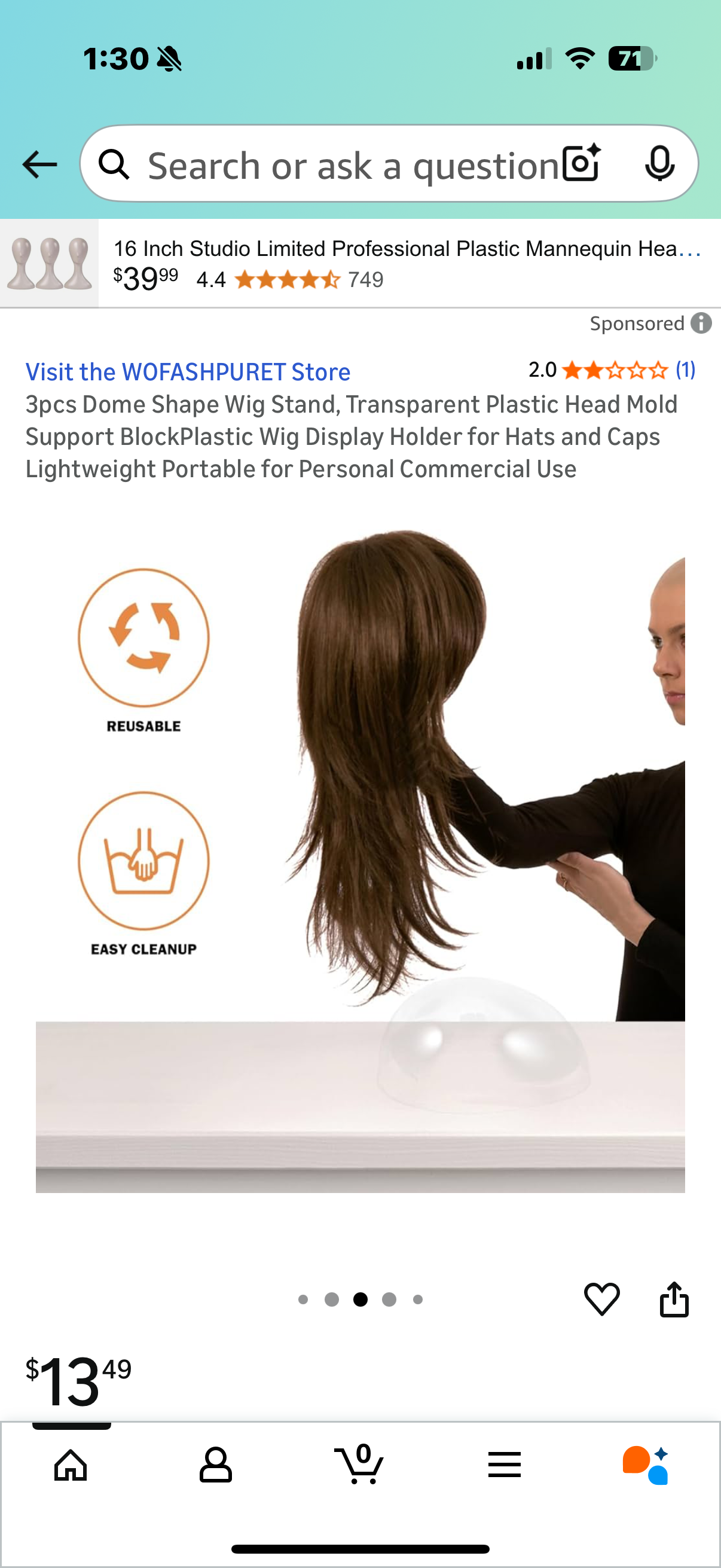 3pcs Dome Shape Wig Stand, Transparent Plastic Head Mold Support BlockPlastic Wig Display Holder for Hats and Caps Lightweight Portable for Personal Commercial Use