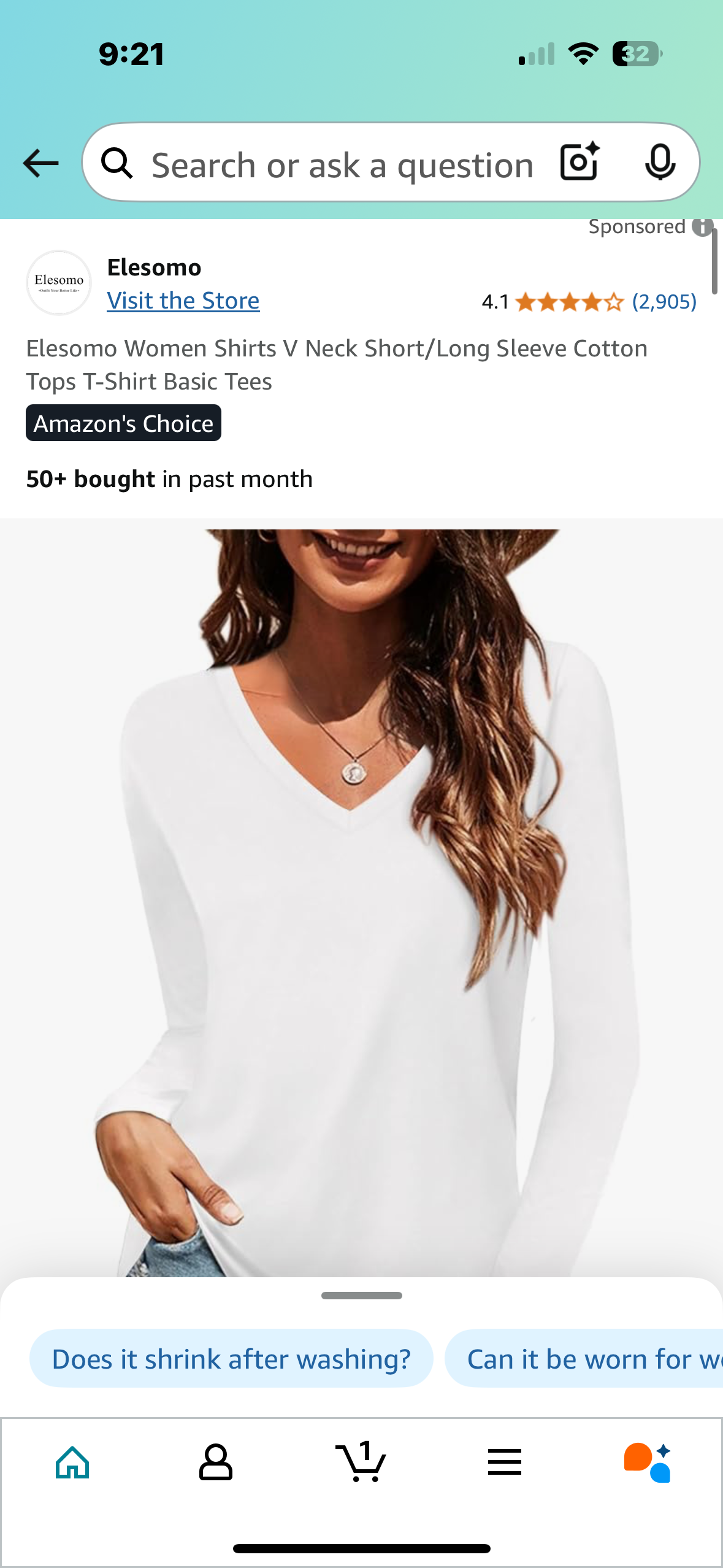 Elesomo Women Shirts V Neck Short/Long Sleeve Cotton Tops T-Shirt Basic Tees Size XS