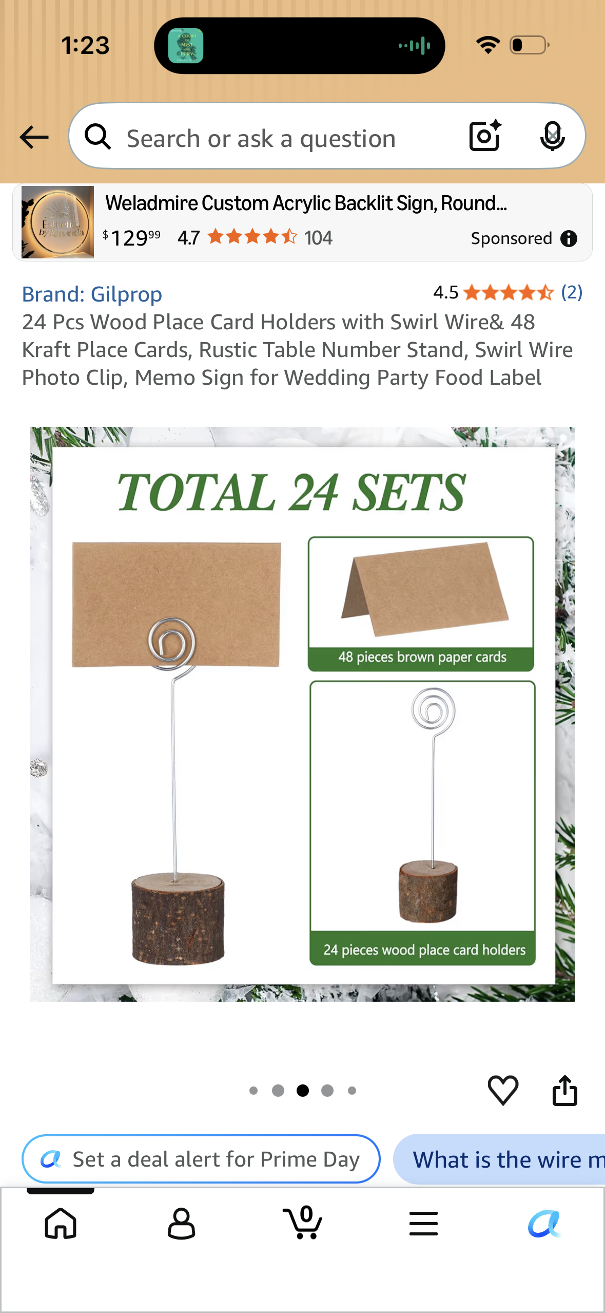 24 Pcs Wood Place Card Holders with Swirl Wire& 48 Kraft Place Cards, Rustic Table Number Stand, Swirl Wire Photo Clip, Memo Sign for Wedding Party Food Label