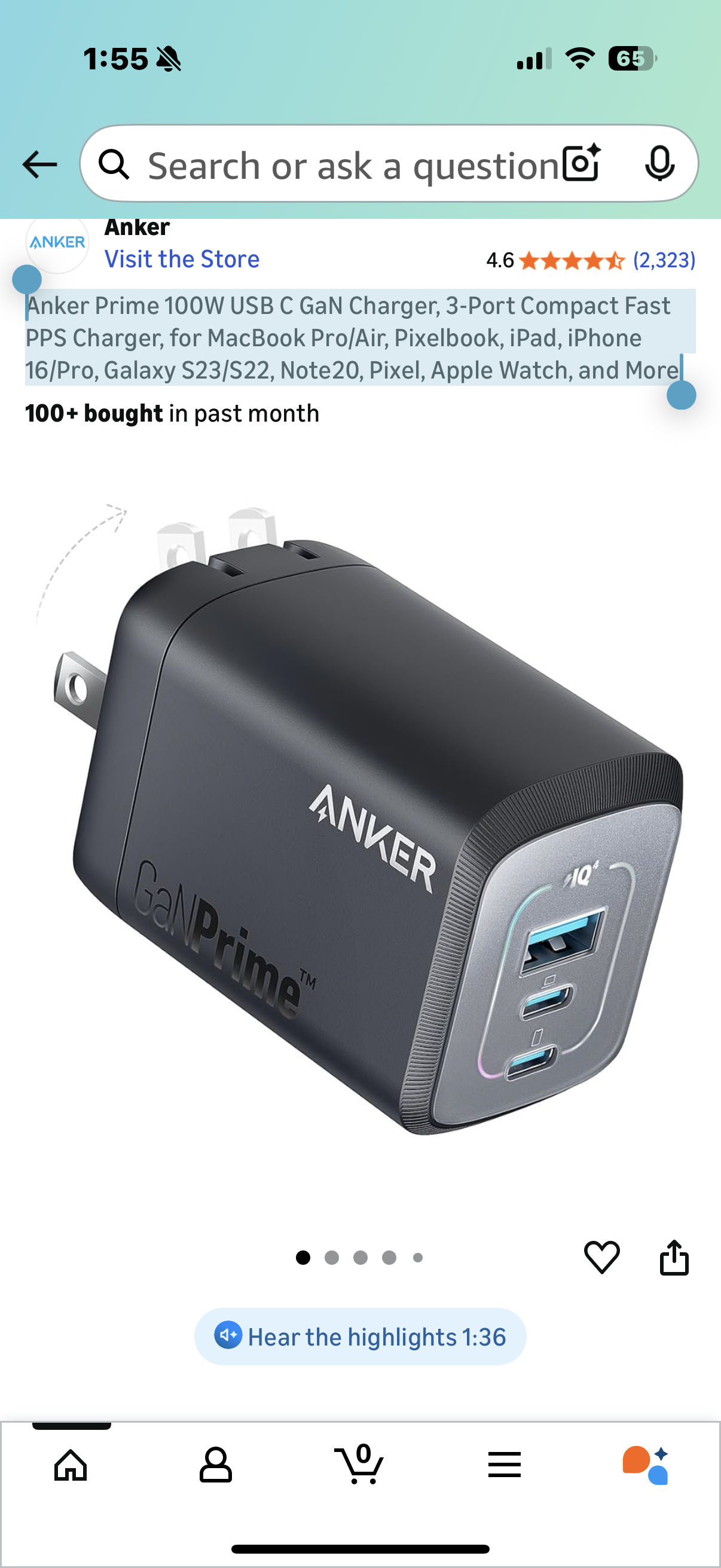 Anker Prime 100W USB C GaN Charger, 3-Port Compact Fast PPS Charger, for MacBook Pro/Air, Pixelbook, iPad, iPhone 16/Pro, Galaxy S23/S22, Note20, Pixel, Apple Watch, and More