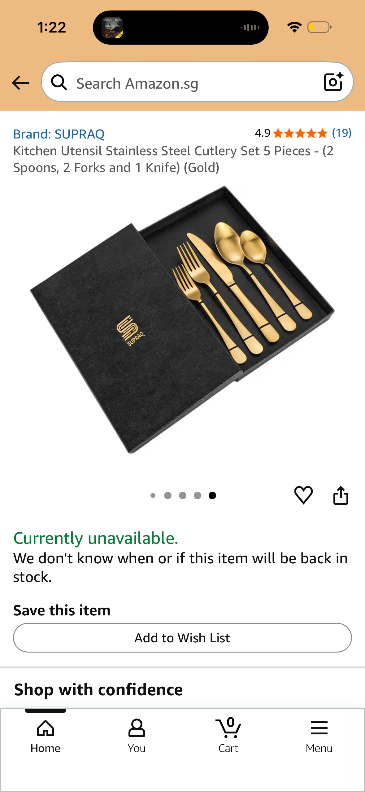Kitchen Utensil Stainless Steel Cutlery Set 5 Pieces - (2 Spoons, 2 Forks and 1 Knife) (Gold)