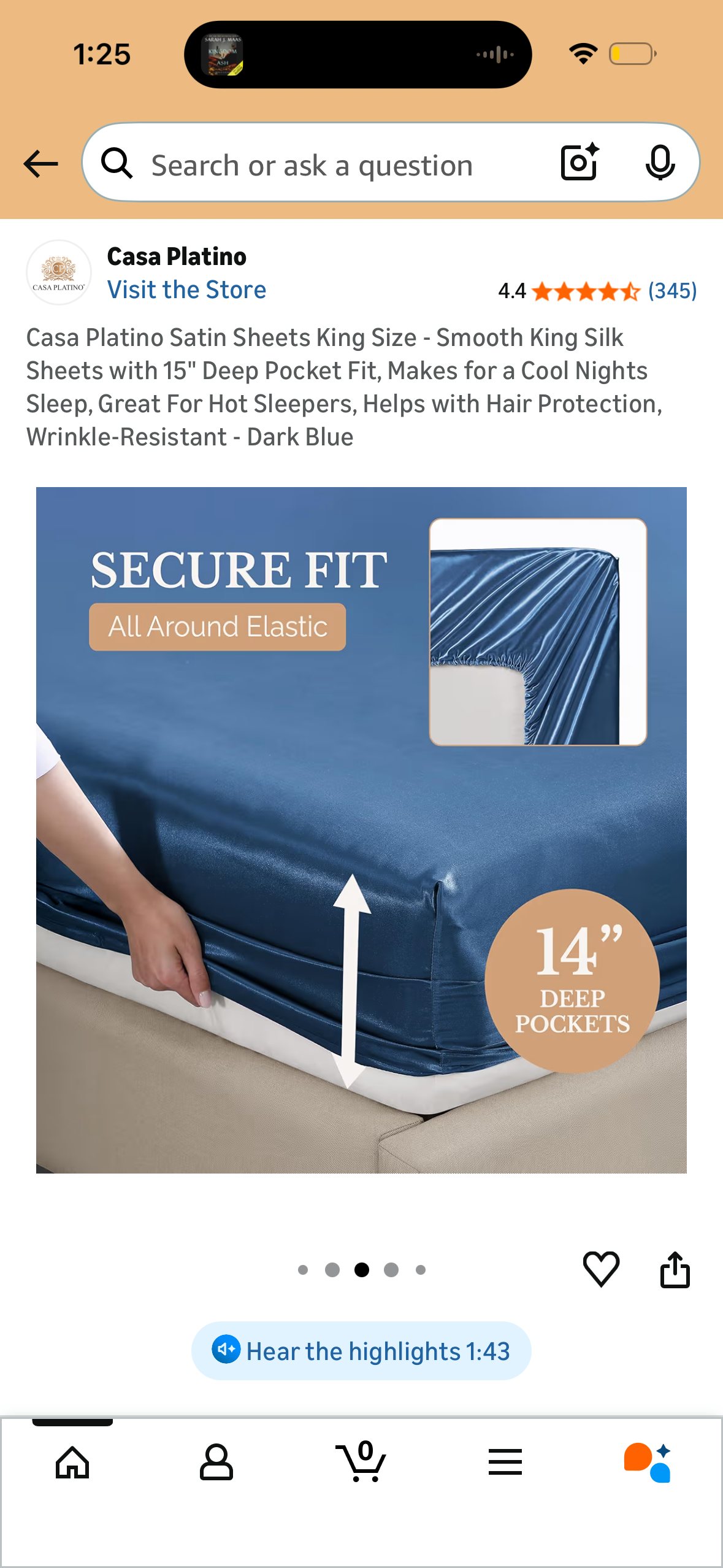 Casa Platino Satin Sheets King Size - Smooth King Silk Sheets with 15" Deep Pocket Fit, Makes for a Cool Nights Sleep, Great For Hot Sleepers, Helps with Hair Protection, Wrinkle-Resistant - Dark Blue