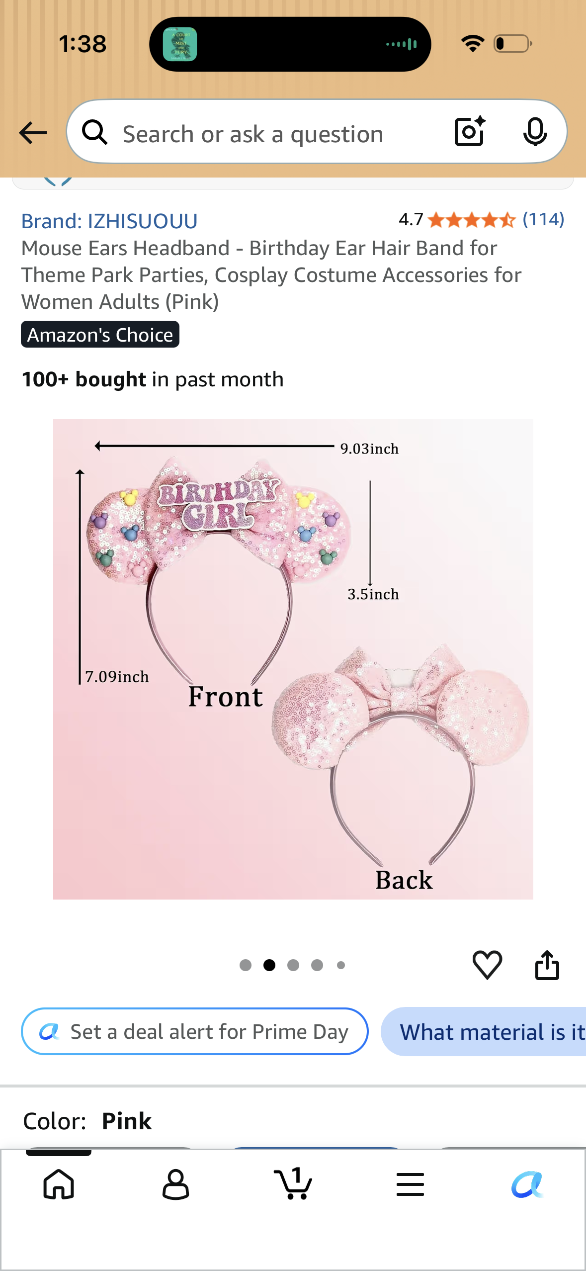 Mouse Ears Headband - Birthday Ear Hair Band for Theme Park Parties, Cosplay Costume Accessories for Women Adults (Pink)