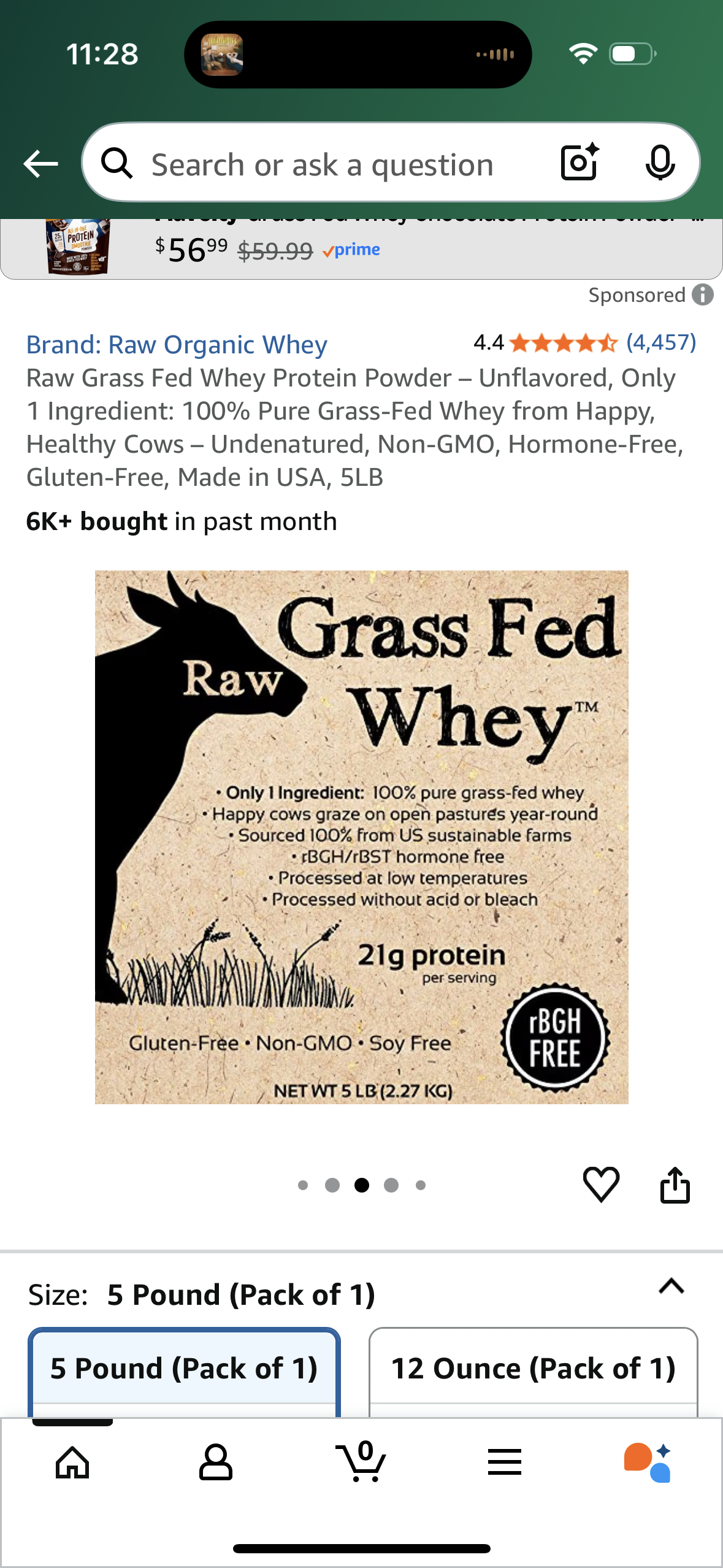 Raw Grass Fed Whey Protein Powder – Unflavored, Only 1 Ingredient: 100% Pure Grass-Fed Whey from Happy, Healthy Cows – Undenatured, Non-GMO, Hormone-Free, Gluten-Free, Made in USA, 5LB