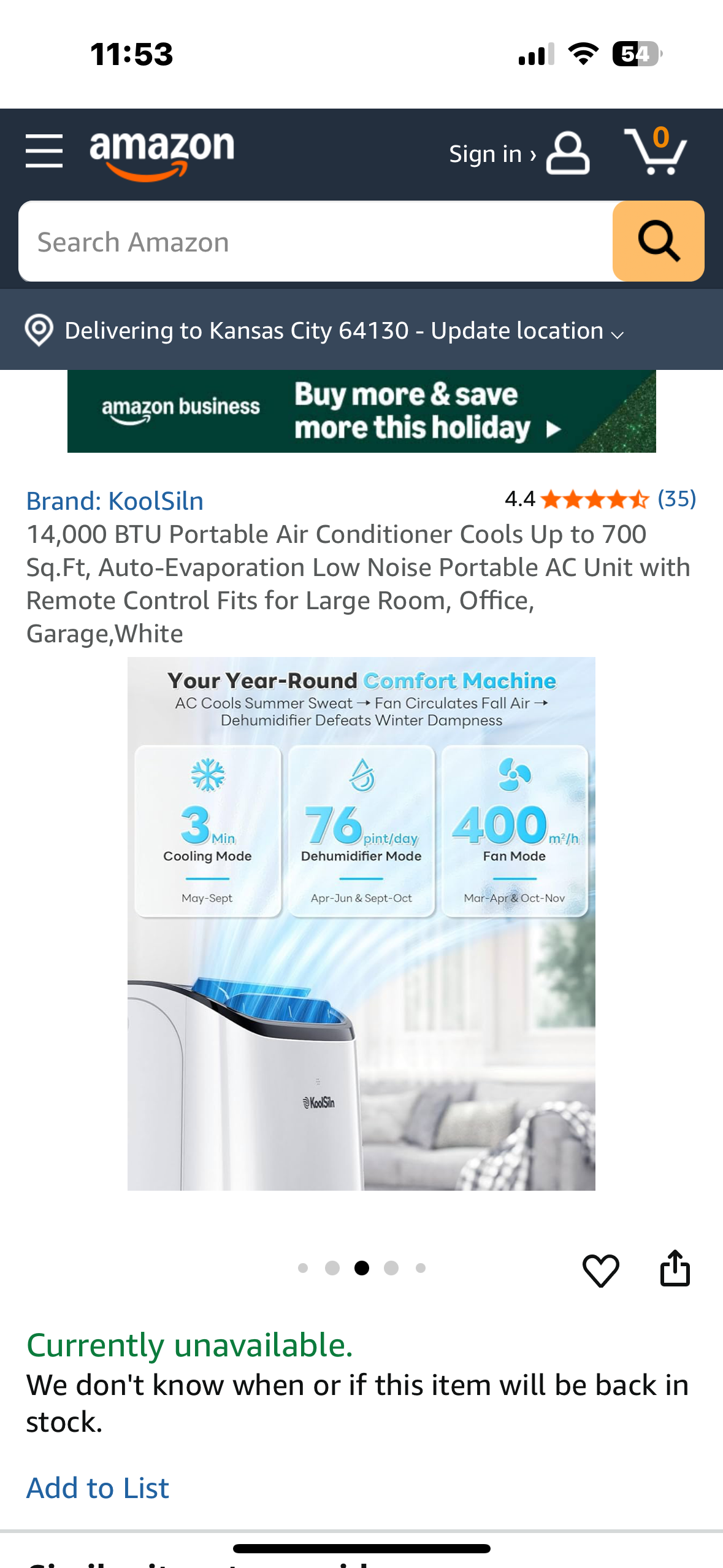 14,000 BTU Portable Air Conditioner, Cools Up to 700 Sq.Ft, Auto-Evaporation, Low Noise Portable AC Unit with Remote Control, for Home, Office, Garage, White (R705)